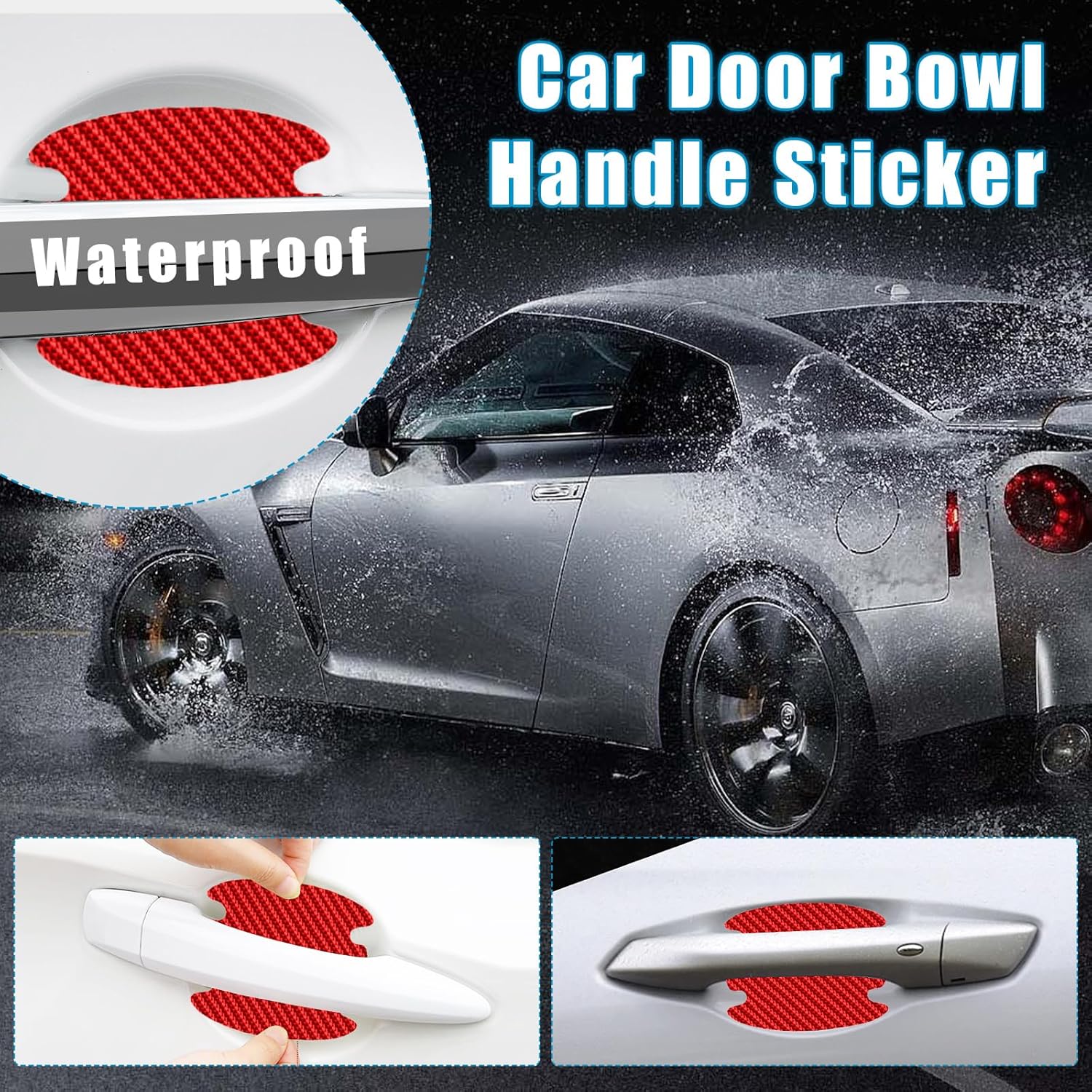 Adhesivo para manija de puerta de automóvil, 4 piezas de películas protectoras de fibra de carbono para puerta de automóvil, impermeable,