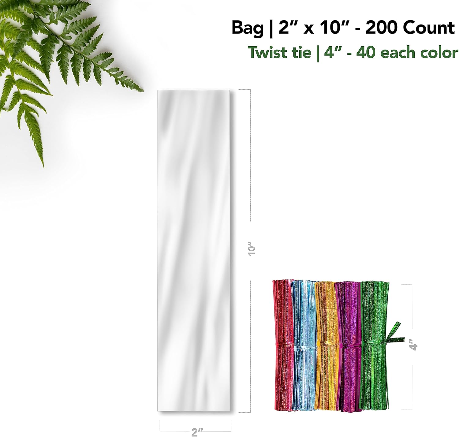 Bolsa transparente con lazos únicos  2 x 10 pulgadas (200 unidades)  Bolsas de celofán para fiesta, bolsas de regalo con cierre de lazo torcido,