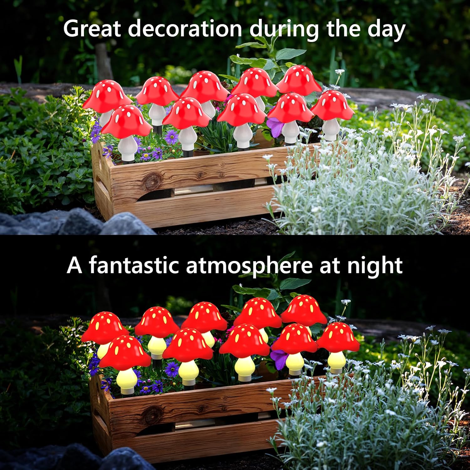 Luces solares rojas de hongos para exteriores, 12 unidades, 8 modos, 24.6 pies, impermeables, para jardín, patio, camino, campamento, decoración al