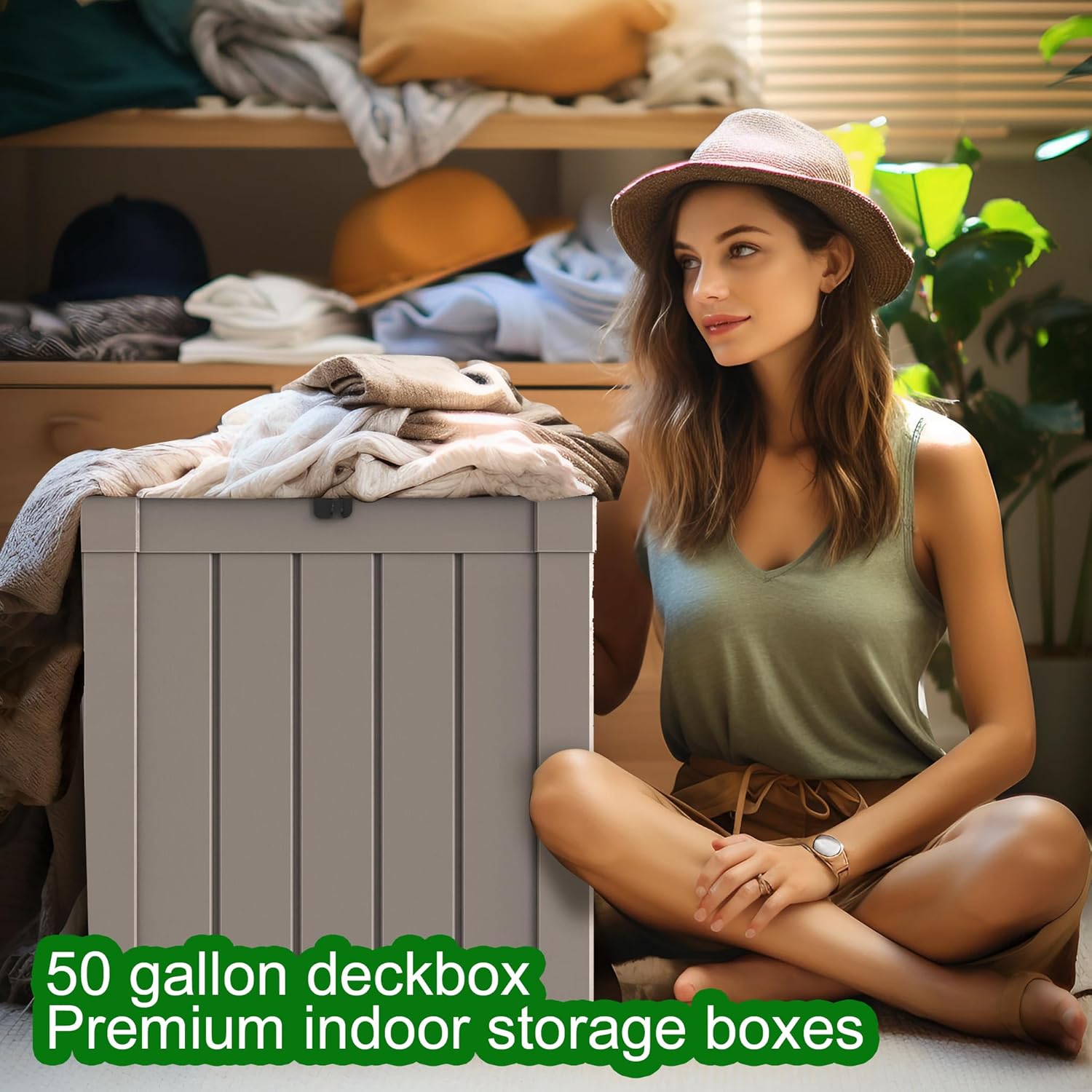 KFY Caja de cubierta de 50 galones, material de resina para todo tipo de clima, caja de almacenamiento al aire libre, fácil de instalar y portátil,