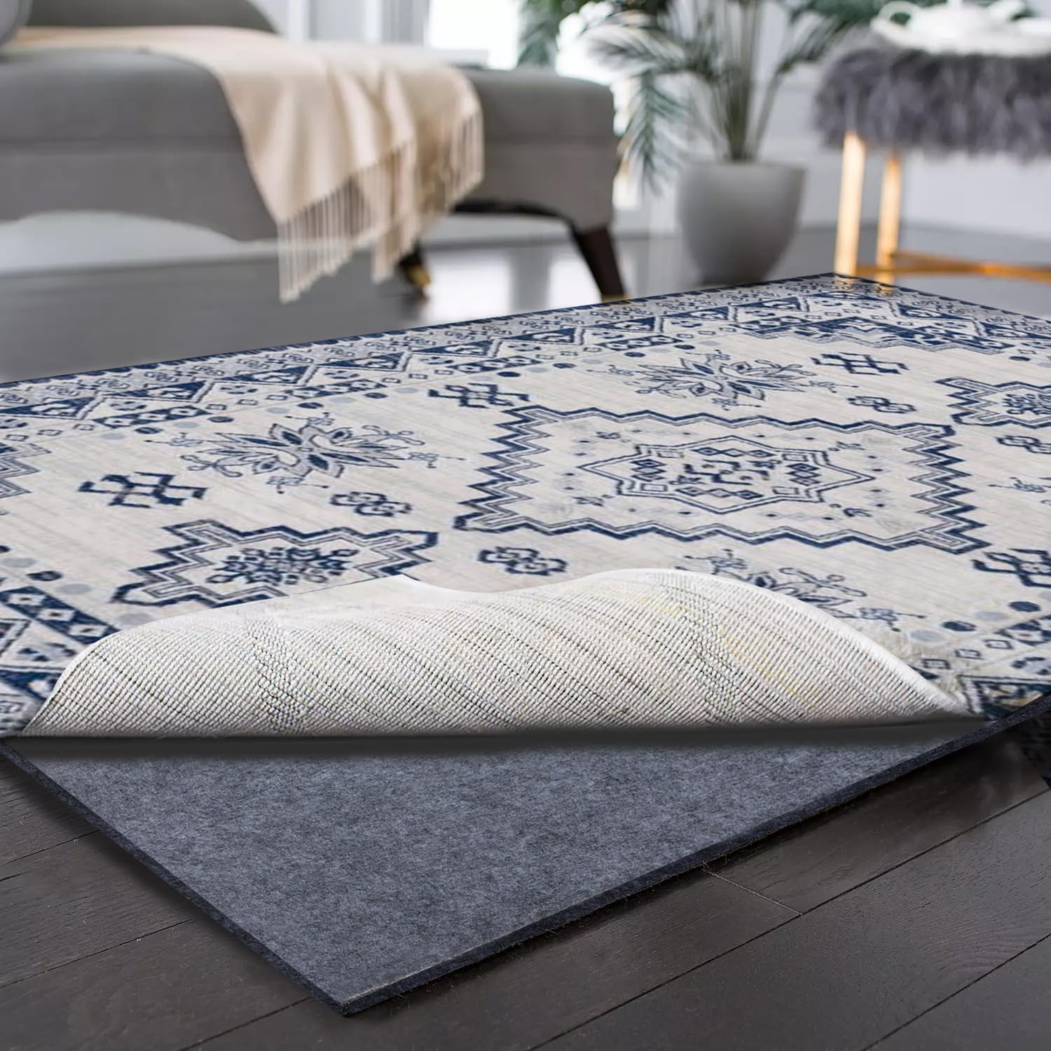 Almohadilla de alfombra 100% impermeable, tapete de área extra grande de 6 x 9 pies, antideslizante, para todos los pisos y acabados, almohadilla de