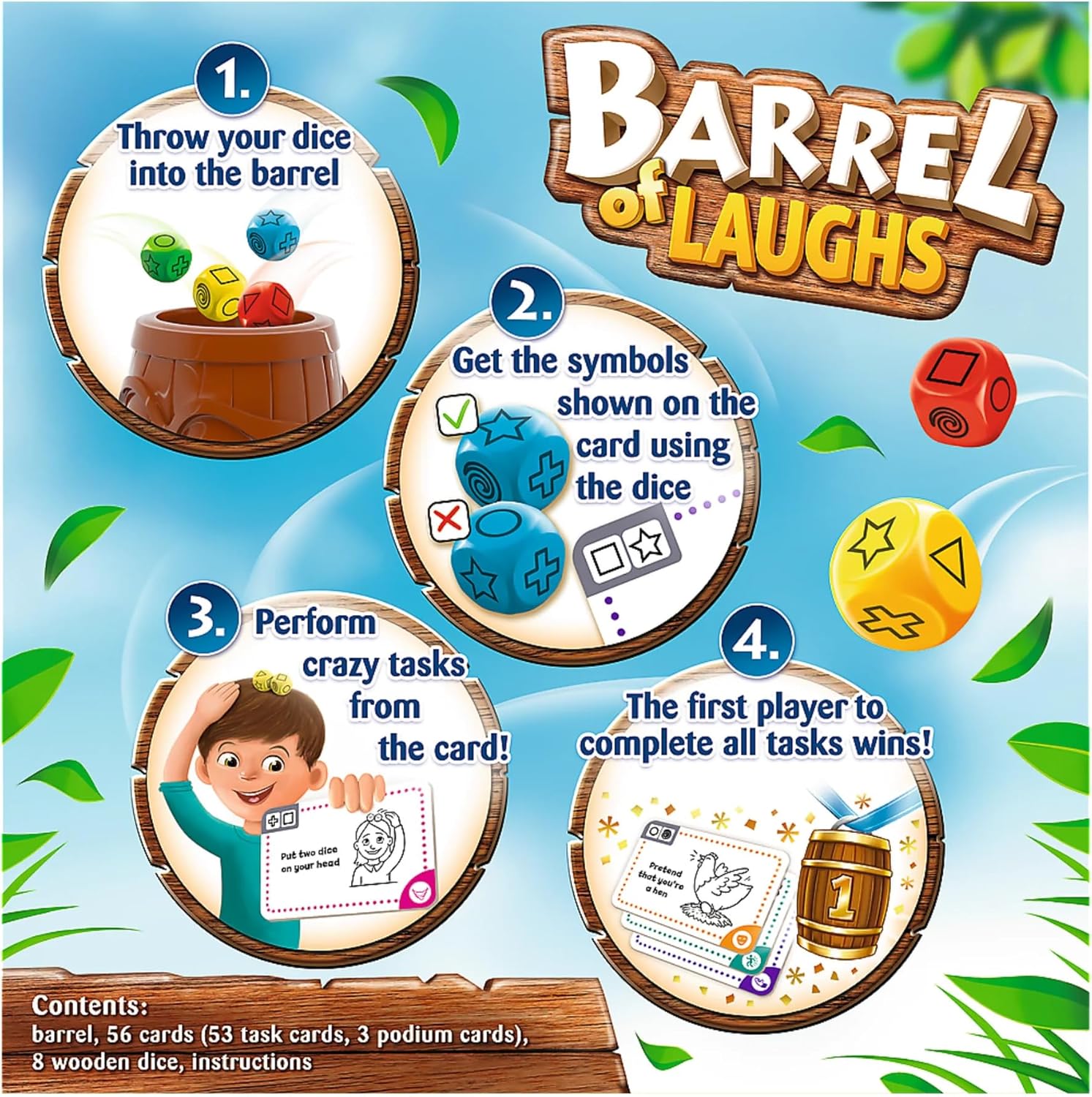 Trefl Barrel of Laughs – Juego de mesa familiar, juego de dados, juego de cartas, juego de fiesta para adultos y niños a partir de 5 años