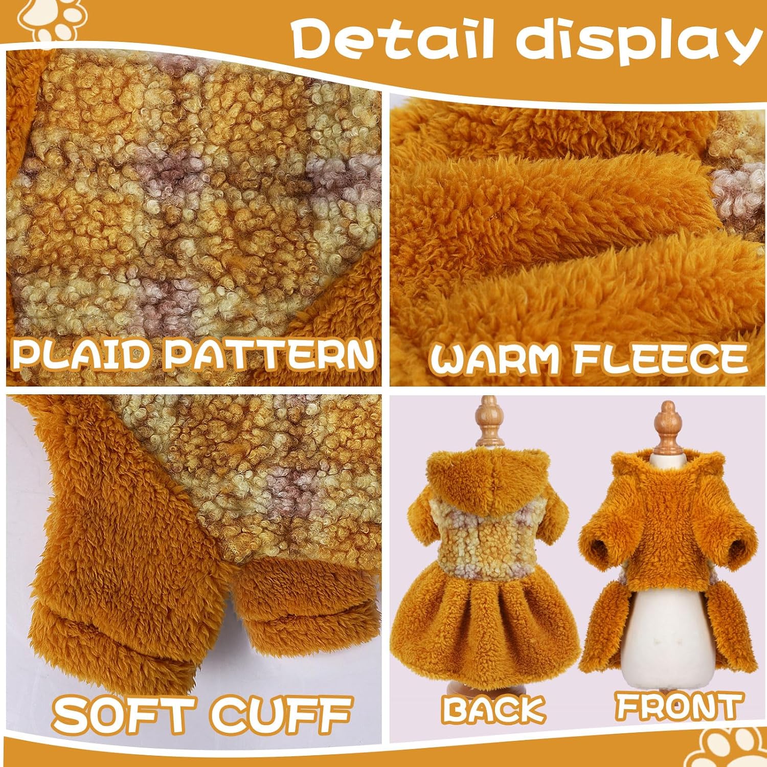 Suéter a cuadros para perros pequeños y niñas, vestido de perro de otoño e invierno, ropa de vellón cálido para cachorros, suéter de gato con taza