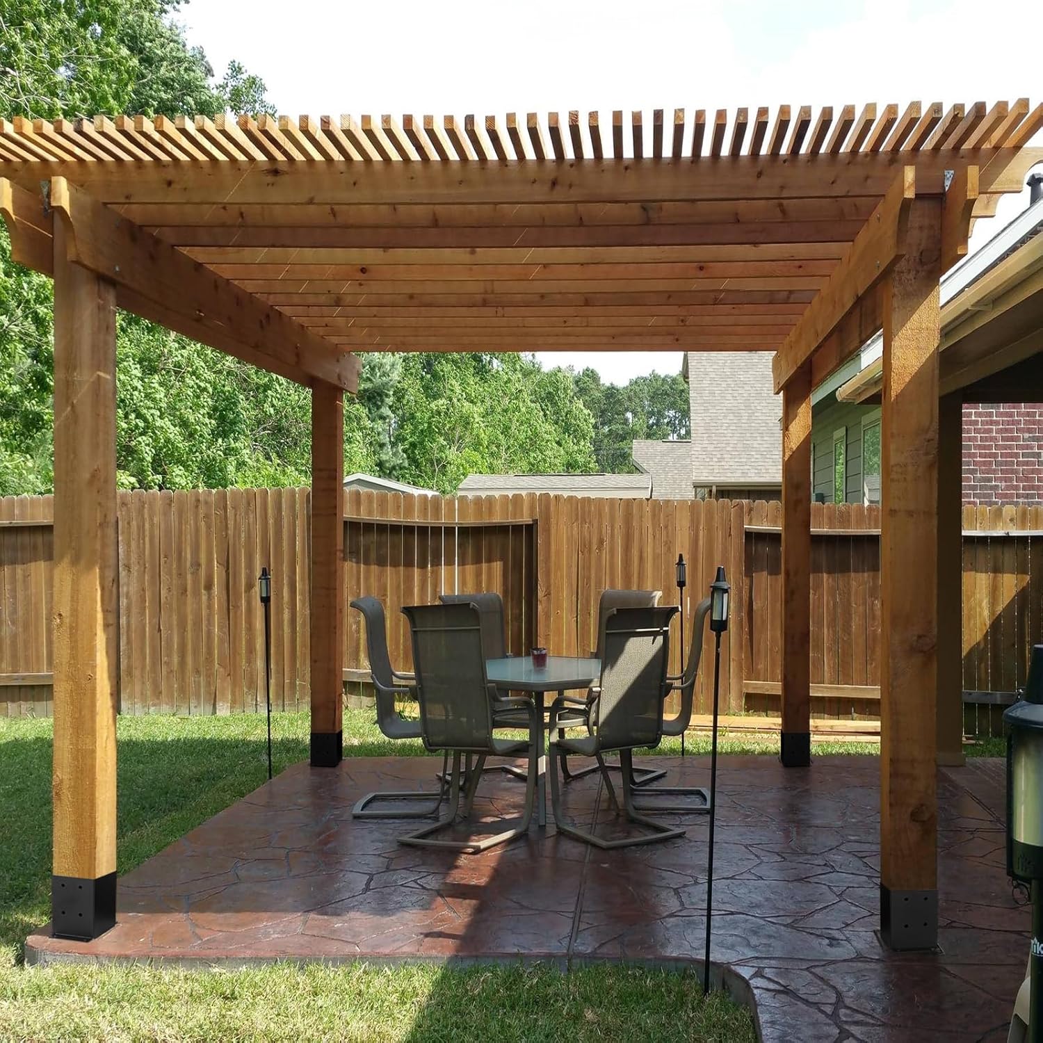 Nrspp Base de poste de 4 x 4, 8 piezas (tamaño interior de 3.5 x 3.5 pulgadas), soporte de poste de pérgola para valla de madera, anclaje de poste