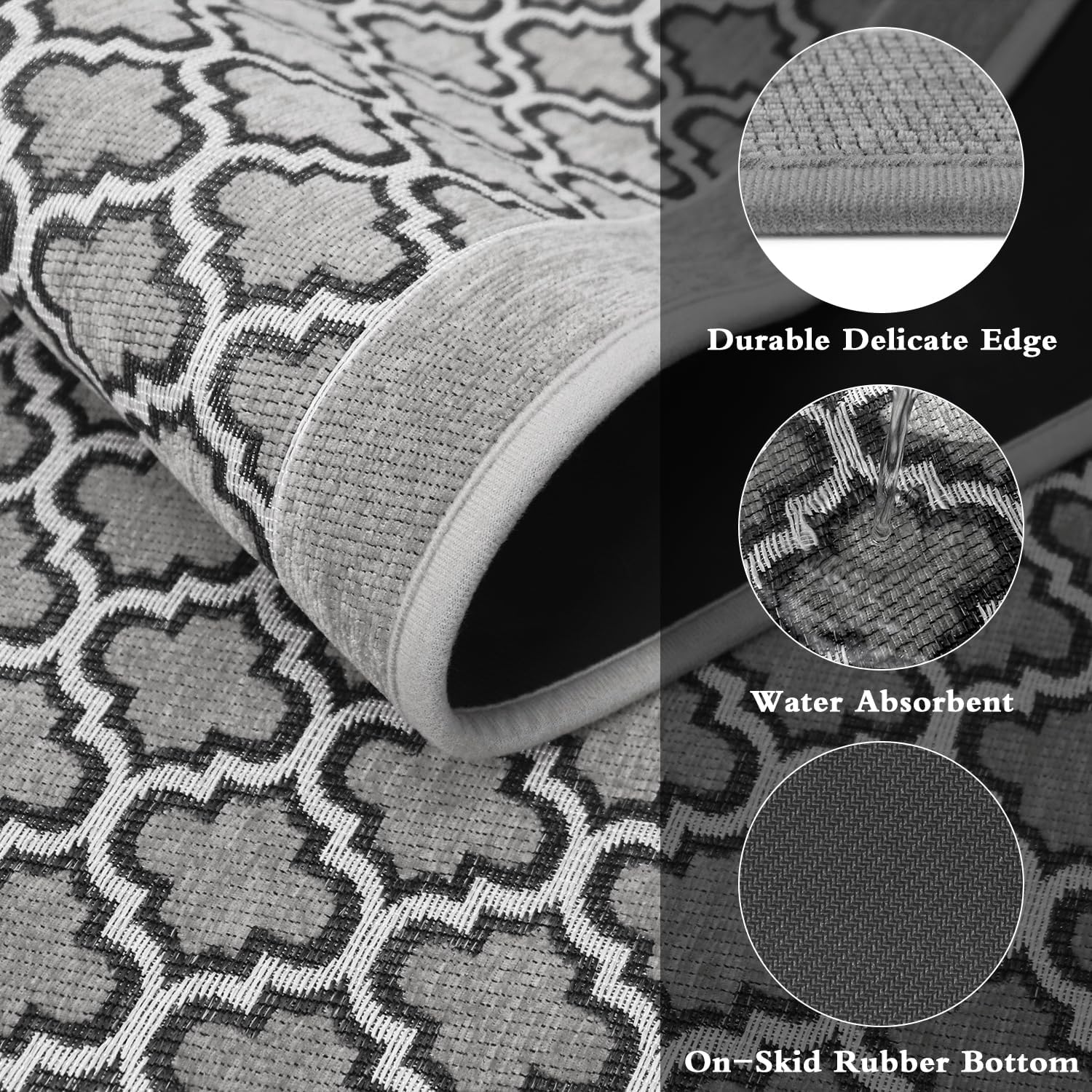 GOYLSER Tapete de cocina de perfil bajo bohemio para sala de estar, alfombra de baño lavable para dormitorio, alfombra de área extra grande,