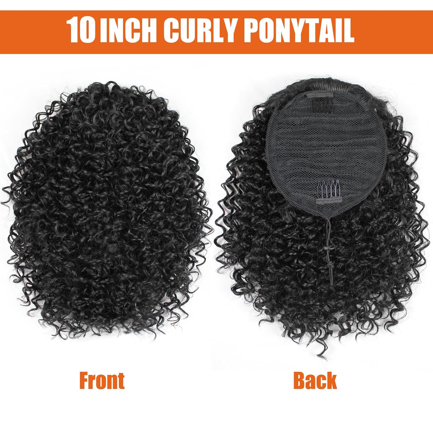 UNIFAB Cola de caballo rizada con cordón para mujeres negras, afro, rizado, aspecto natural, extensiones de cabello sintético con clip para mujeres