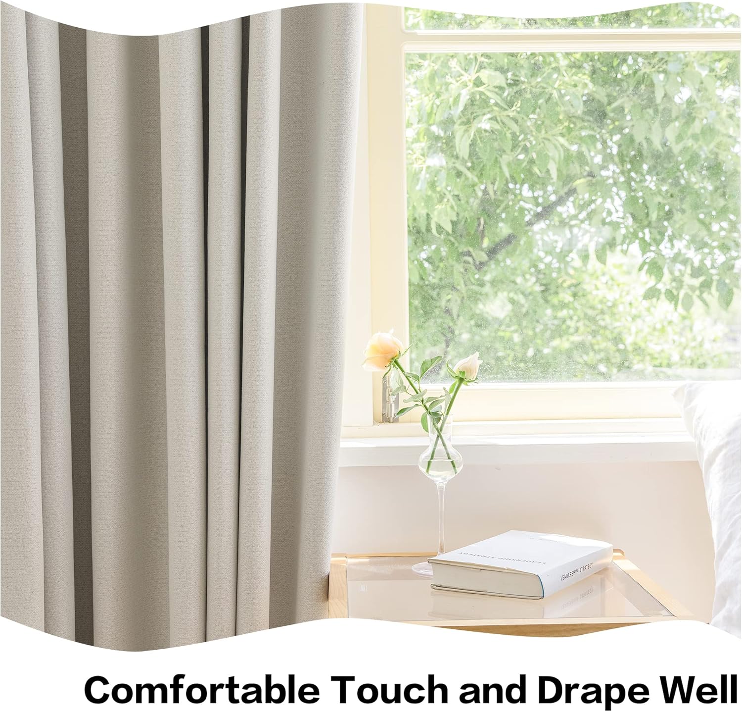 HUTO Cortina plisada opaca completa con alzapaños, cortina de lino sintético extra ancha para patio, dormitorio, sala de estar, abedul blanco, 84