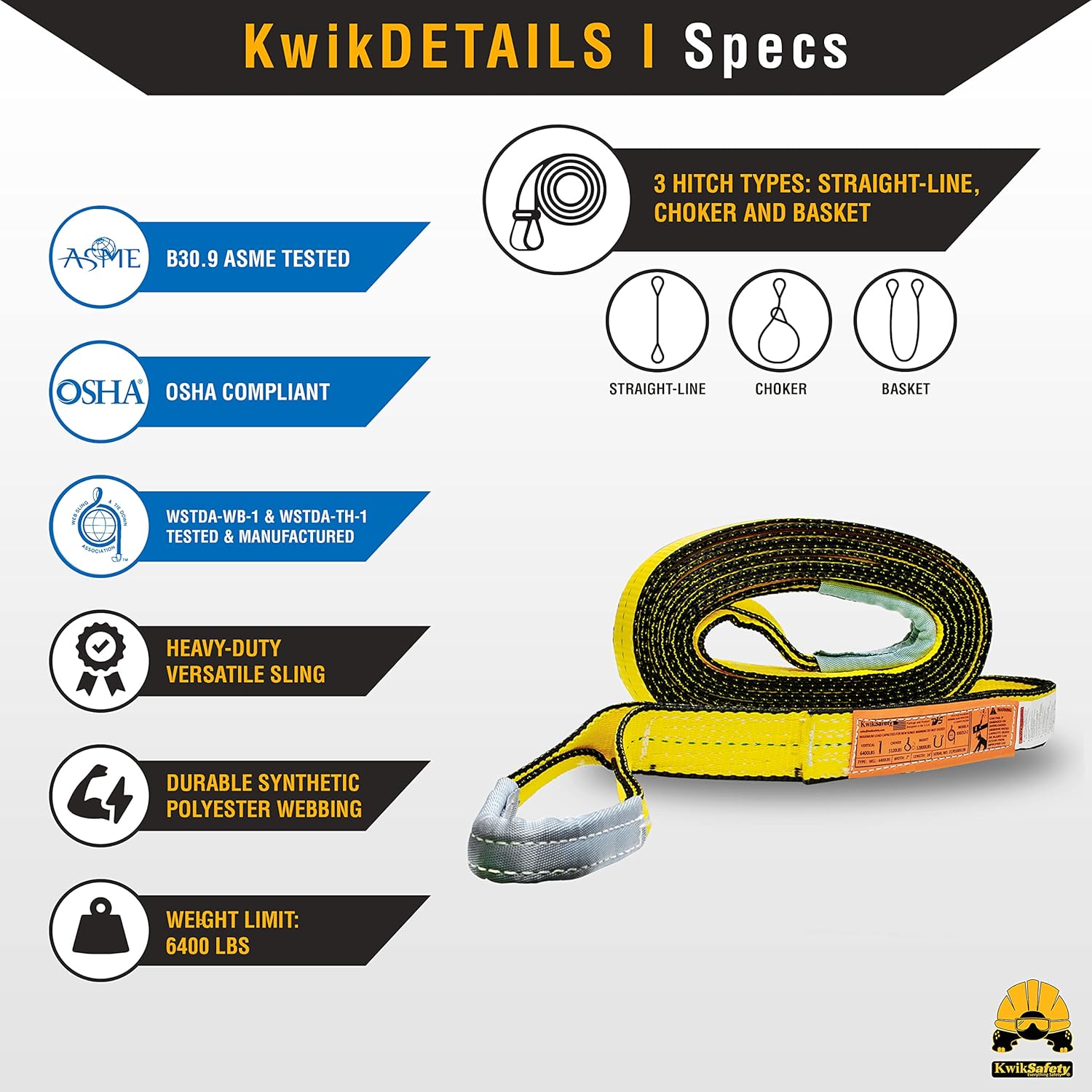 KwikSafety – Charlotte, NC – Mighty Sumo 2 “x 8′ Poly Web Sling 2 unidades Correa de elevación ASME OSHA  6400lbs Vertical 5100lbs Choker 12800lbs