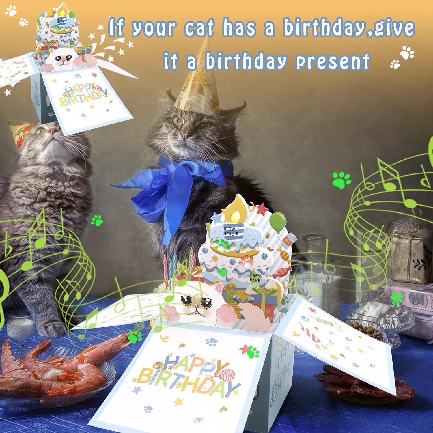 DTESL Tarjetas de cumpleaños divertidas 3D desplegables, tarjeta de cumpleaños de gato persa 3D para mujeres, tarjetas de felicitación de mamá o