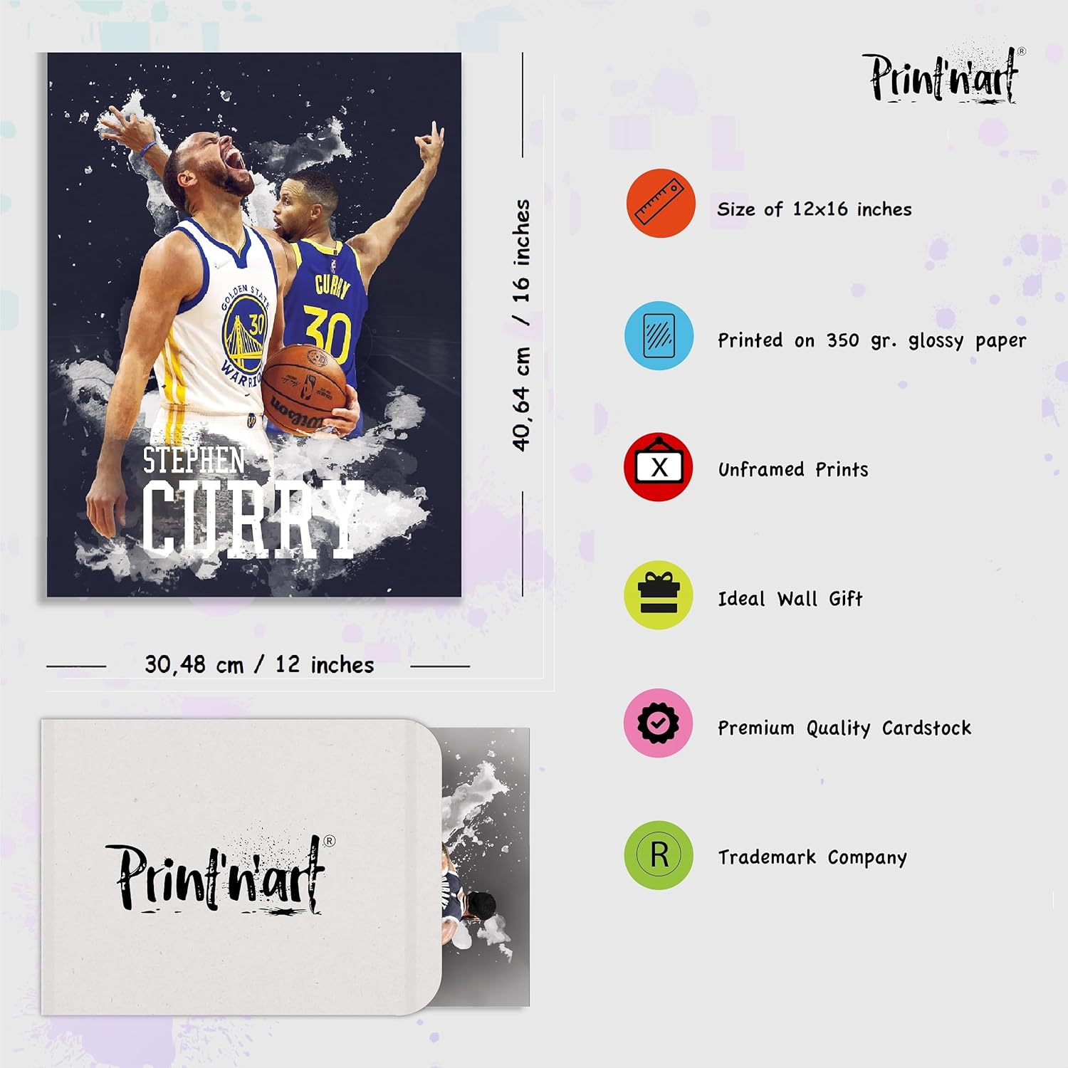 Print’N’Art Crea un ambiente inspirador con el juego de 1 póster de jugador de baloncesto de 12 x 16 pulgadas para decoración de habitación de