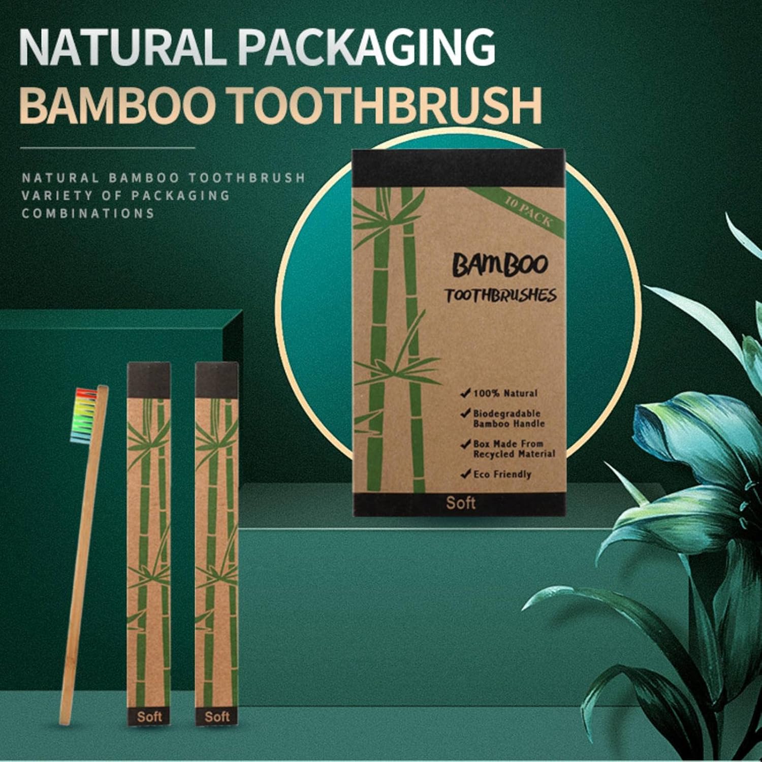 Cepillo de dientes de bambú natural, juego de cepillos de dientes de bambú, cepillo de dientes de bambú, una caja de diez pares, dientes limpios,