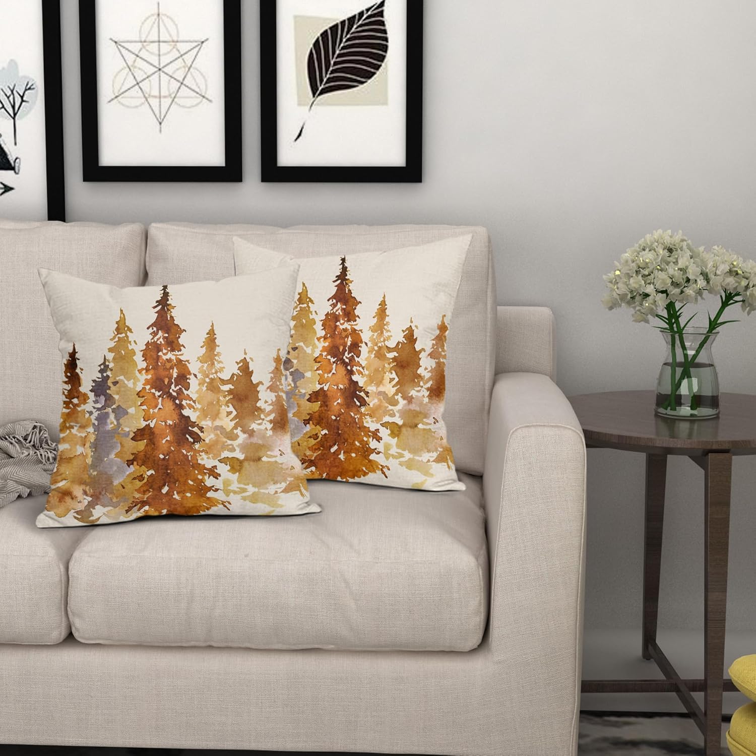 Juego de 2 fundas de almohada de árbol otoñal naranja quemado de 16 x 16 pulgadas  16.0 x 16.0 in., fundas decorativas de otoño con temática de