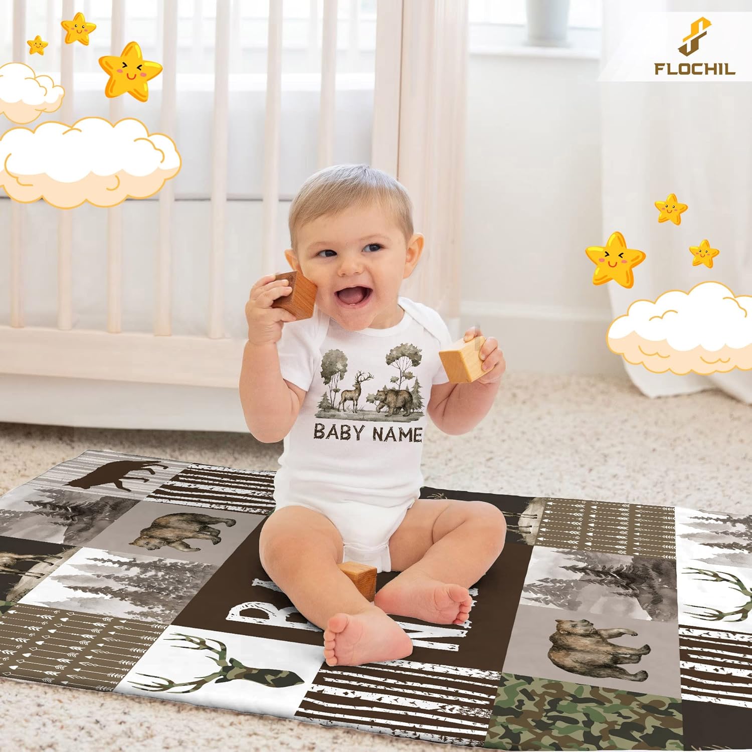 FLOCHIL Mantas de bebé personalizadas, manta de bebé personalizada  Manta de bebé con nombre para niños, el mejor regalo para bebé, elefantes recién