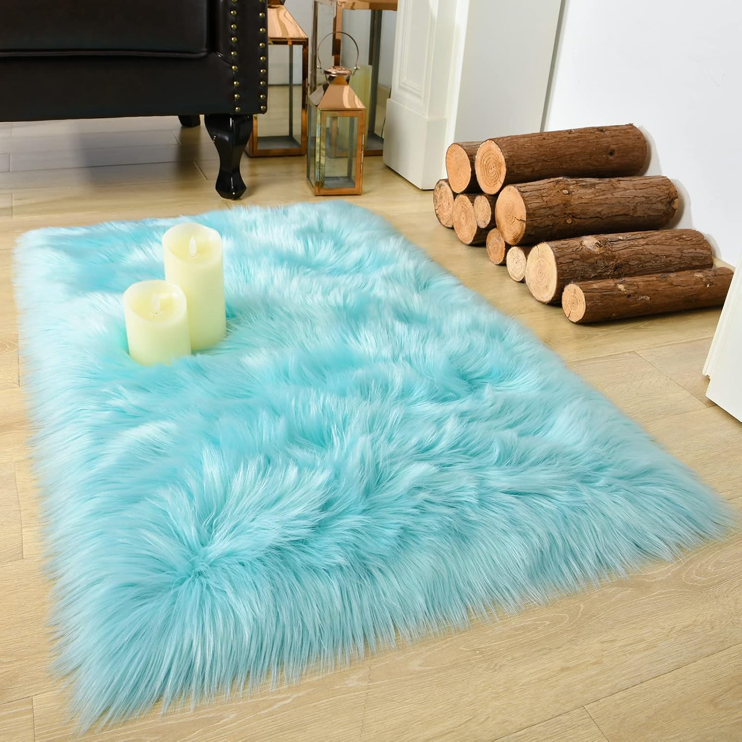 LOCHAS Alfombra mullida ultrasuave, alfombra de pelo sintético de oveja, para el dormitorio, para colocar junto a la cama, para la sala, para el