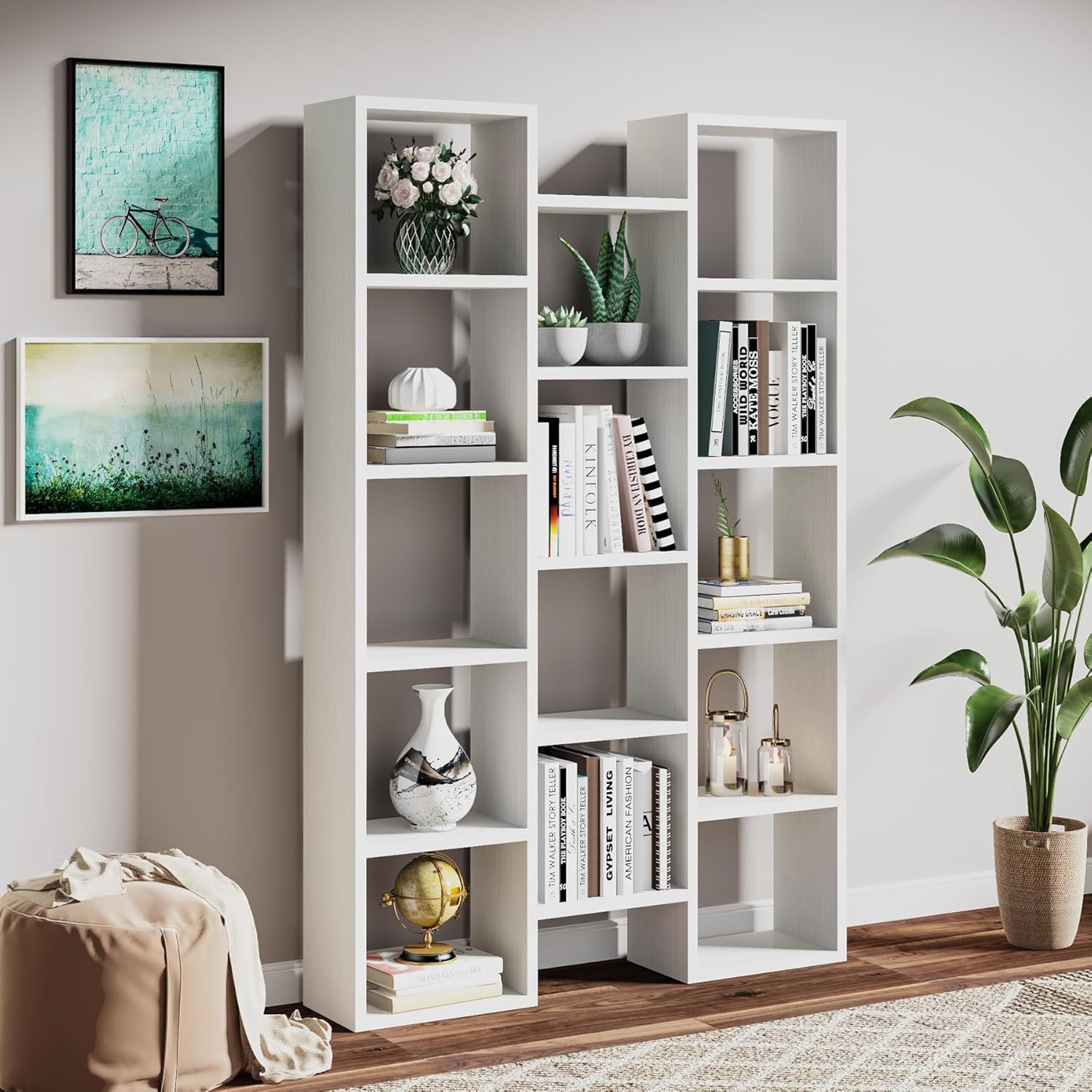 Estantería de 14 cubos para espacios pequeños, color blanco