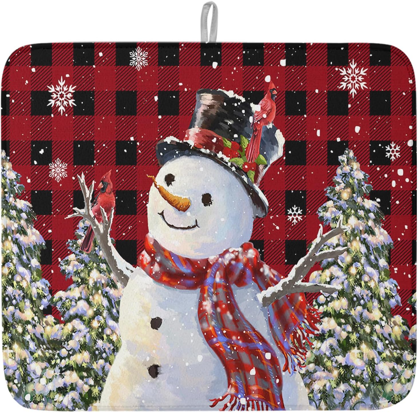 Tapete de secado de platos con diseño de árbol de Navidad, muñeco de nieve para encimera de cocina, tapete absorbente de microfibra de búfalo rojo,