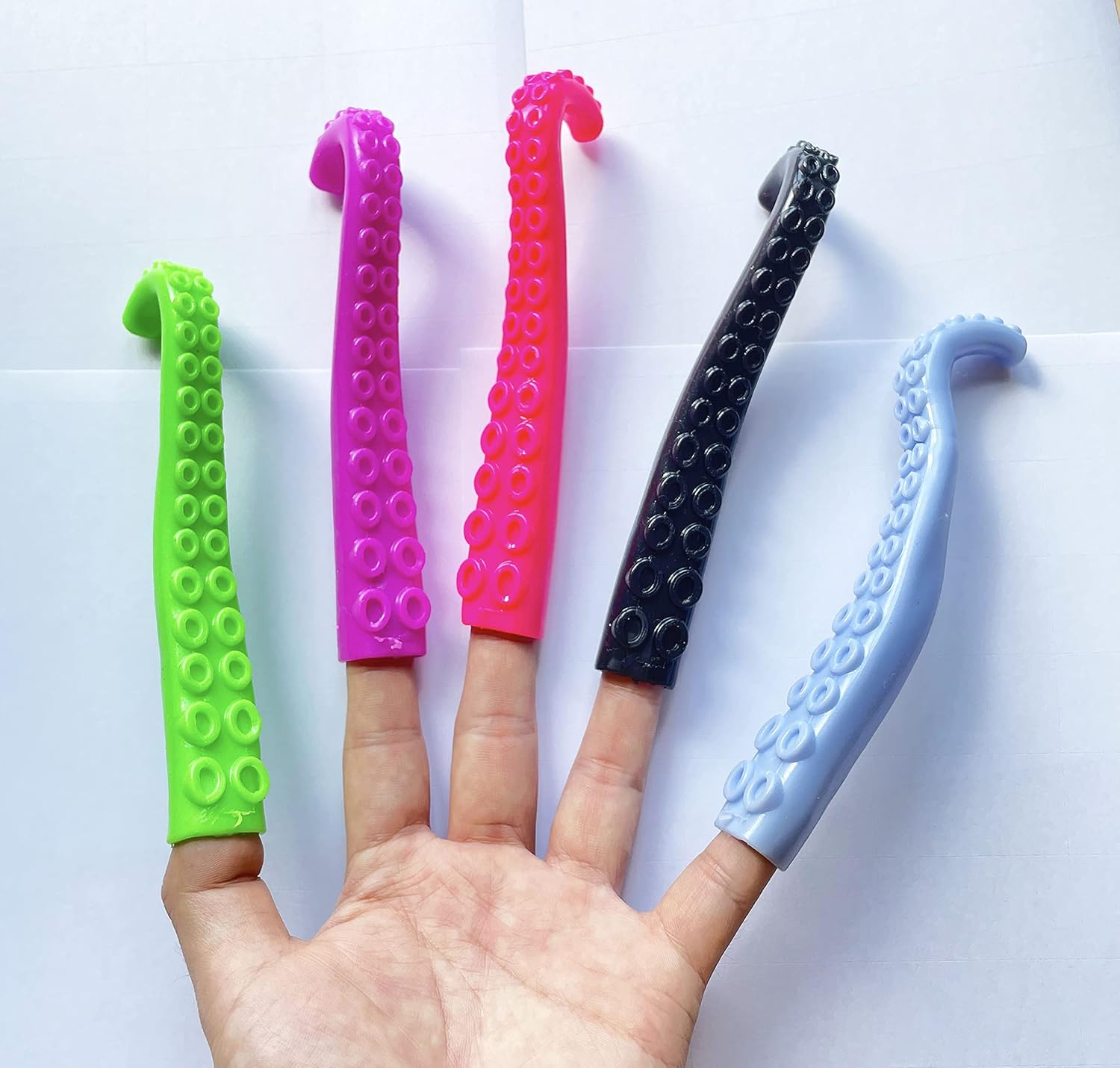 10 marionetas de dedo de tentáculo de pulpo, colores surtidos