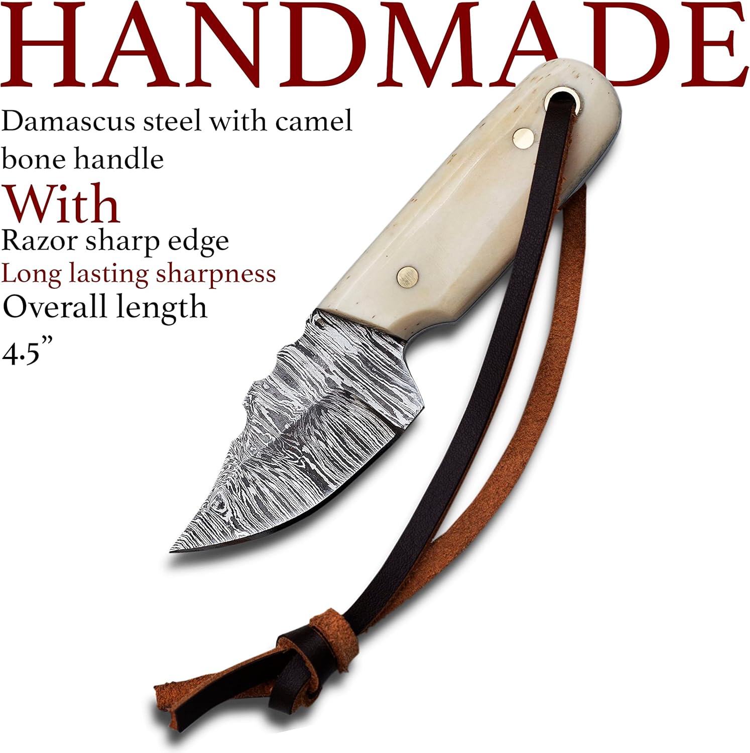 MEDIEVAL SUPPLIES Cuchillo EDC de acero de Damasco de 4.5 pulgadas, hoja fija mini para desollar, supervivencia, camping y entusiastas del aire