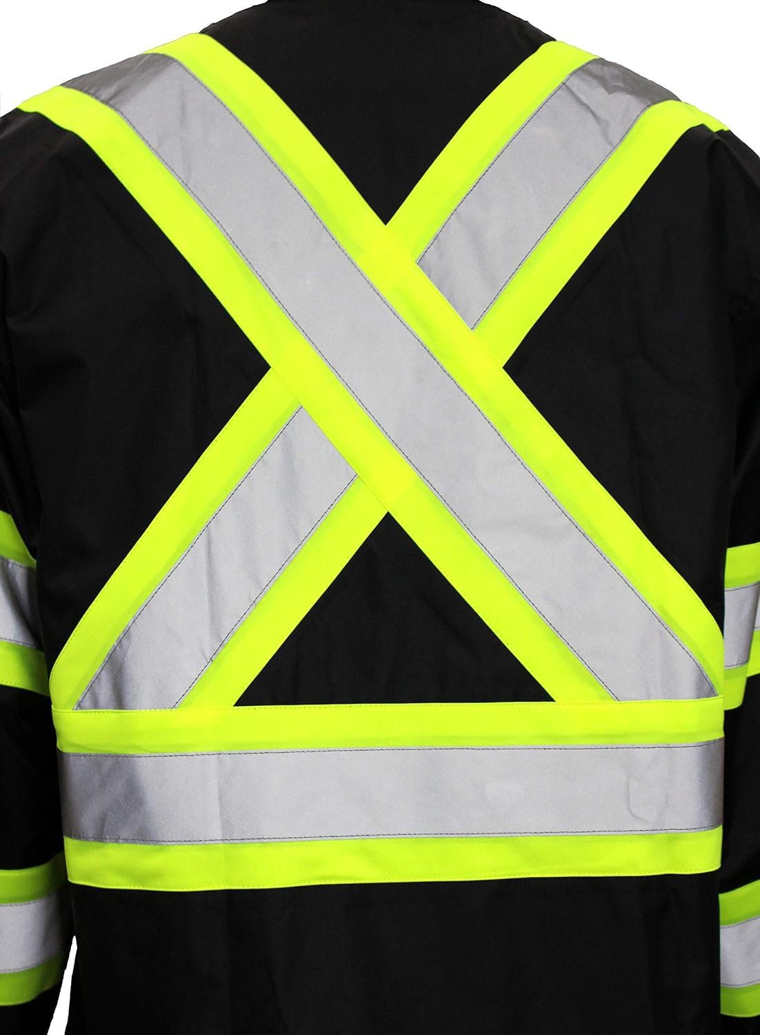 TBK66 – Traje de lluvia clase 3, chaqueta, pantalones de alta visibilidad, parte inferior negra reflectante con patrón en X (4XL, negro), Negro neón