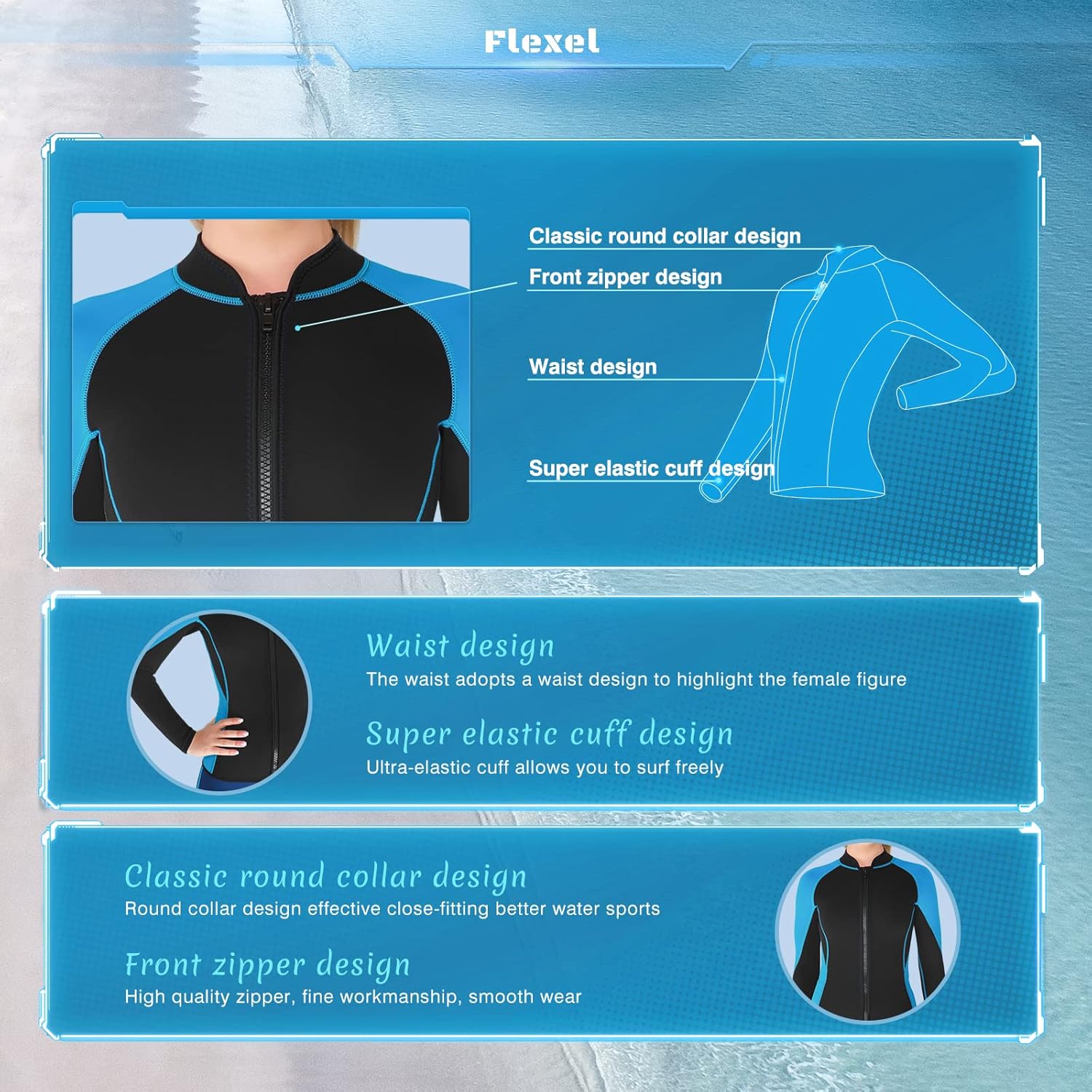 Wetsuit Top Men, Wet Suit Tops Womens in Cold Water Weather, Wetsuit Jacket Mens Neoprene Long Sleeve for Surf Swim Snorkeling Canoeing Scuba
