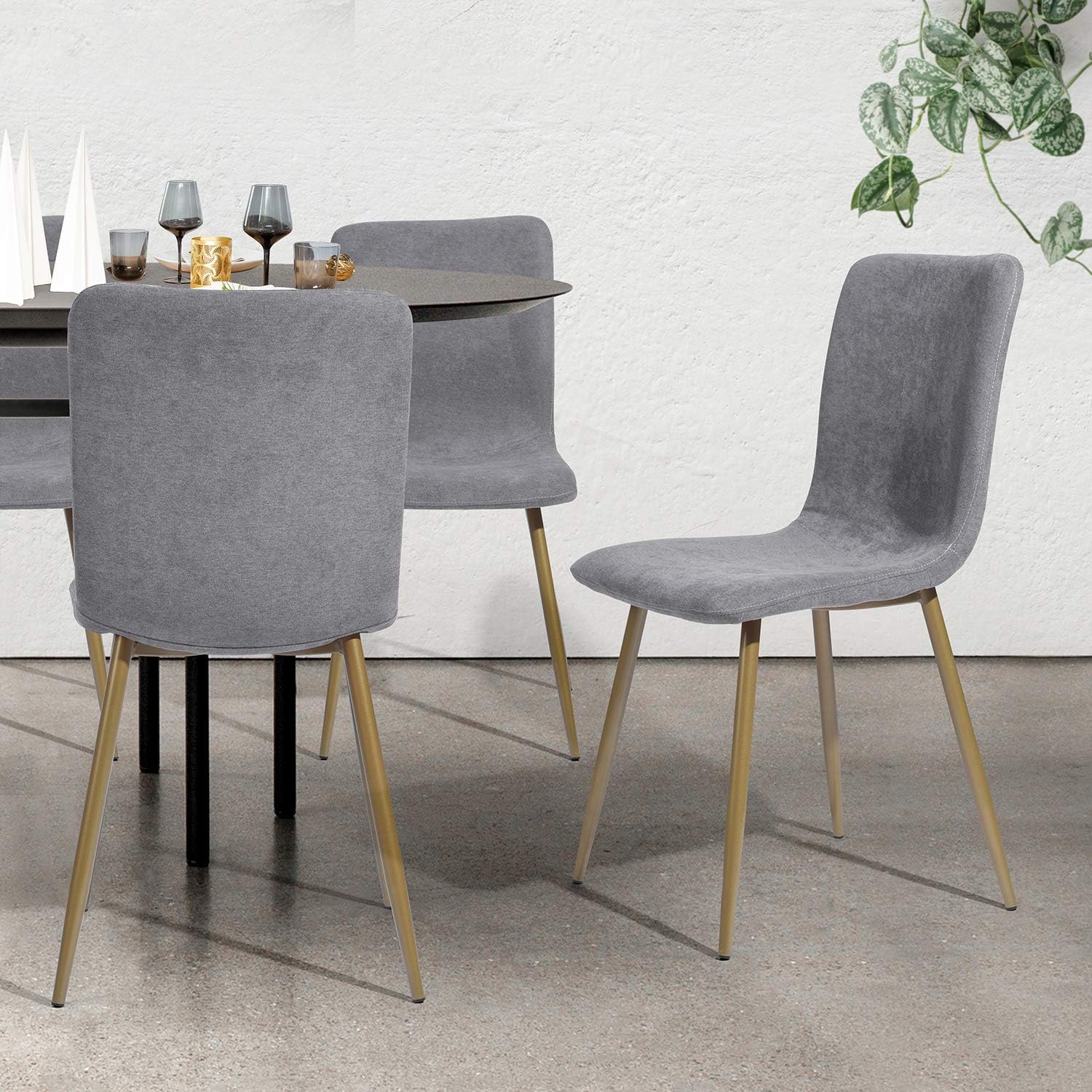 Juego de 4 sillas de comedor, juego de sillas premontadas tapizadas con patas doradas, tela moderna para comedor, cocina, 17.3 pulgadas de ancho x