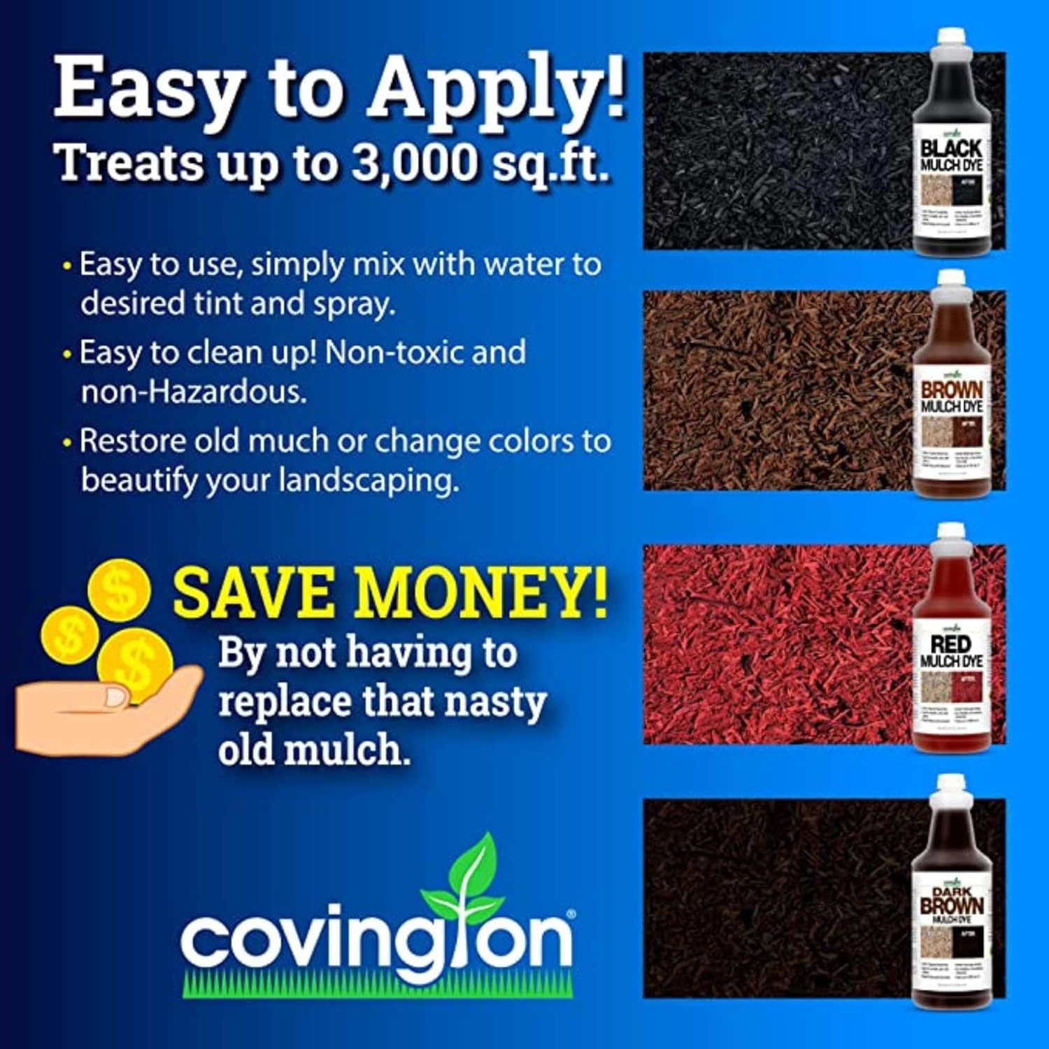 Covington Tinte de mantillo marrón oscuro para paisajismo, concentrado en aerosol de mantillo marrón oscuro intenso, solo mezcla con agua y rocía