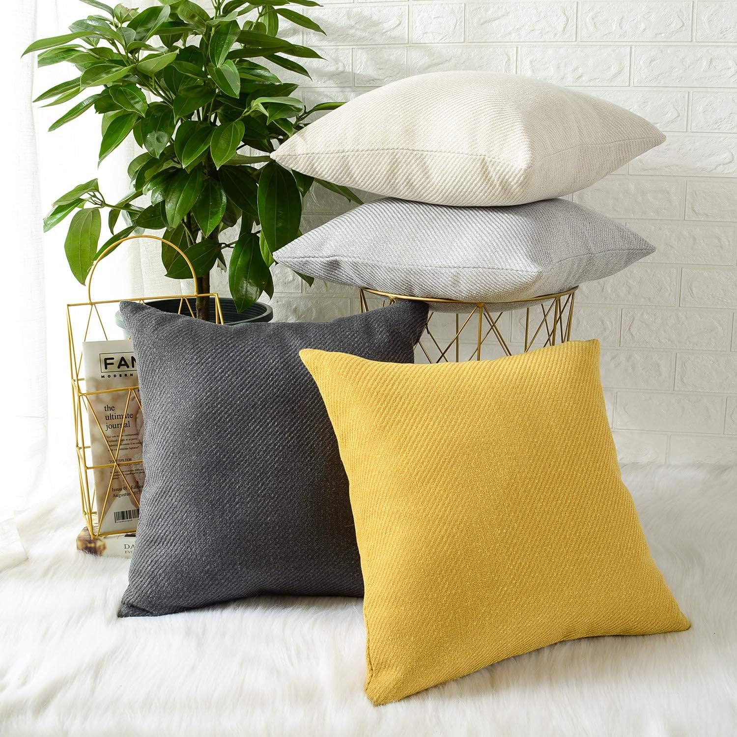 MERNETTE Funda de cojín cuadrado de chenille, suave, decorativa, para decoración del hogar, para sofá, cama, silla, sillón, paquete de 2 unidades