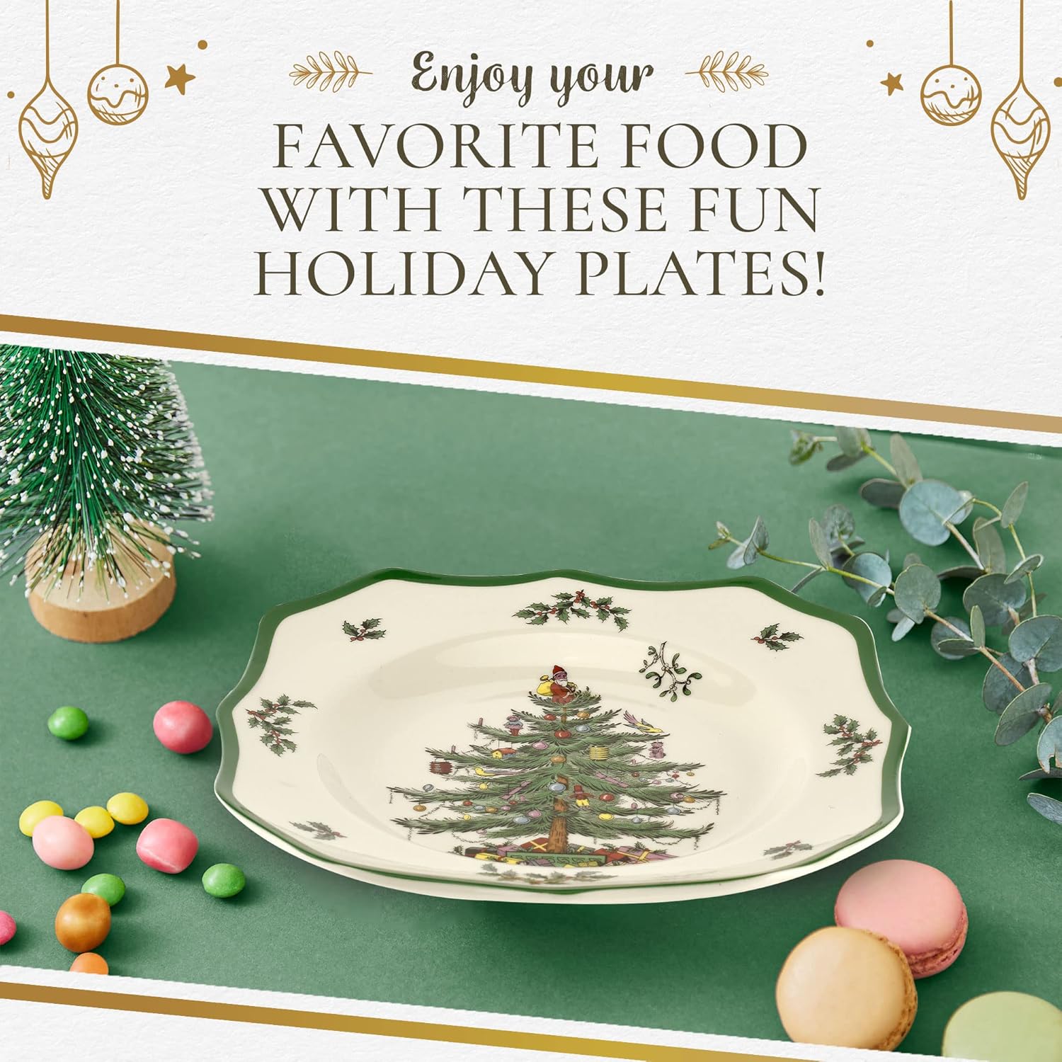 Spode Christmas Tree Scalloped Dinner Plate  Christmas Dinner Dishes  Fine Earthenware  Holiday Large Plates  Dishwasher and Microwave Safe