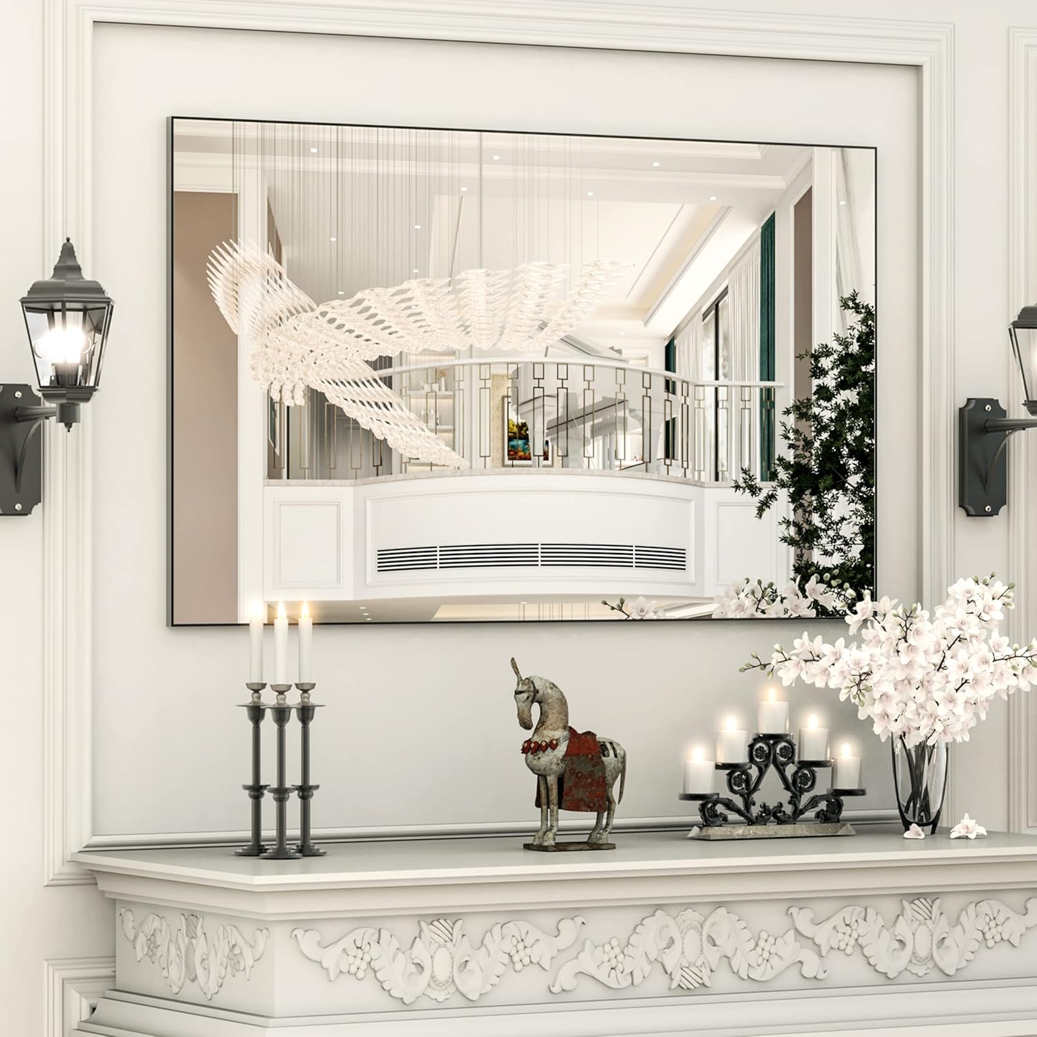 BEAUTME Espejo de pared grande de 60 x 36 pulgadas, espejo de baño, espejo de tocador con marco de metal, se puede utilizar para decoración del