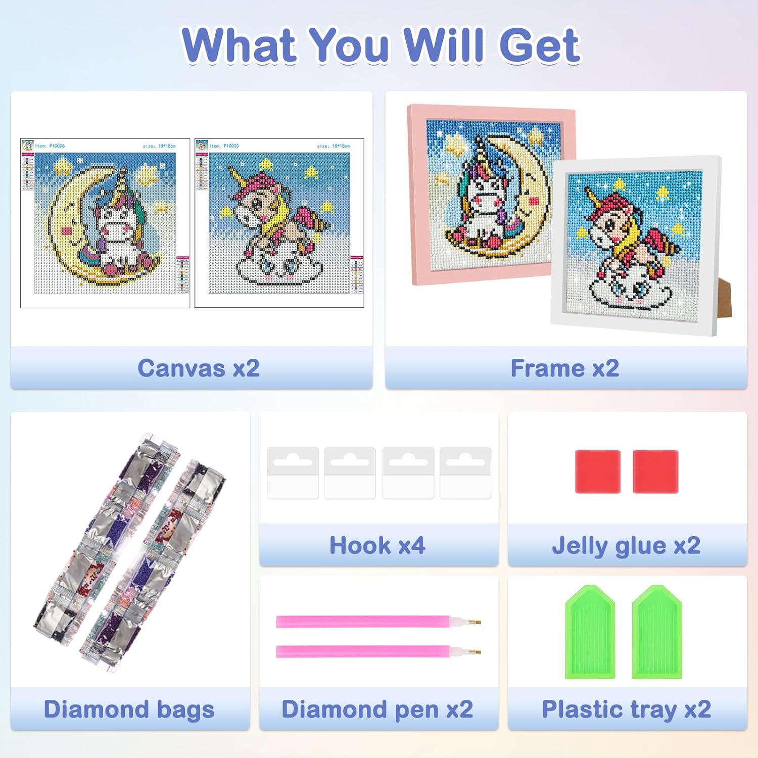 MOGTAA Kits de arte de diamantes para adultos principiantes con marco, paquete de 2, arte de diamantes para niñas de 6 a 8 a 10 a 12 años, pintura