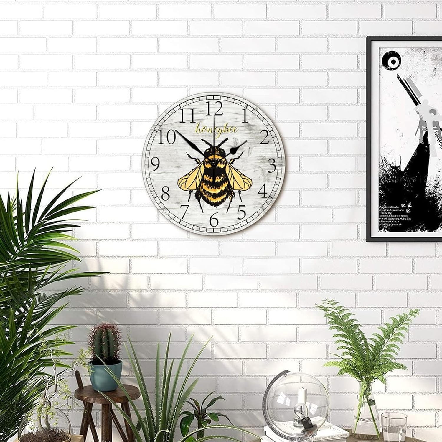 Reloj de pared retro estilo granja, abejas de abejas de miel, estilo antiguo, reloj de madera silencioso, sin tictac, funciona con pilas, reloj