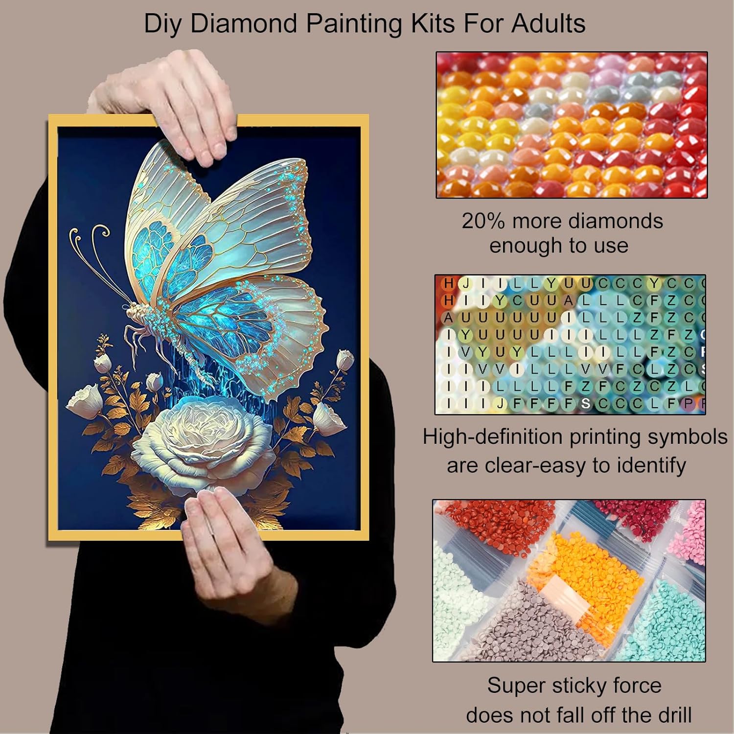 hill froeistung Kits de pintura de diamante 5D para adultos, kits de arte de diamantes de flores para adultos, niños principiantes, mariposas