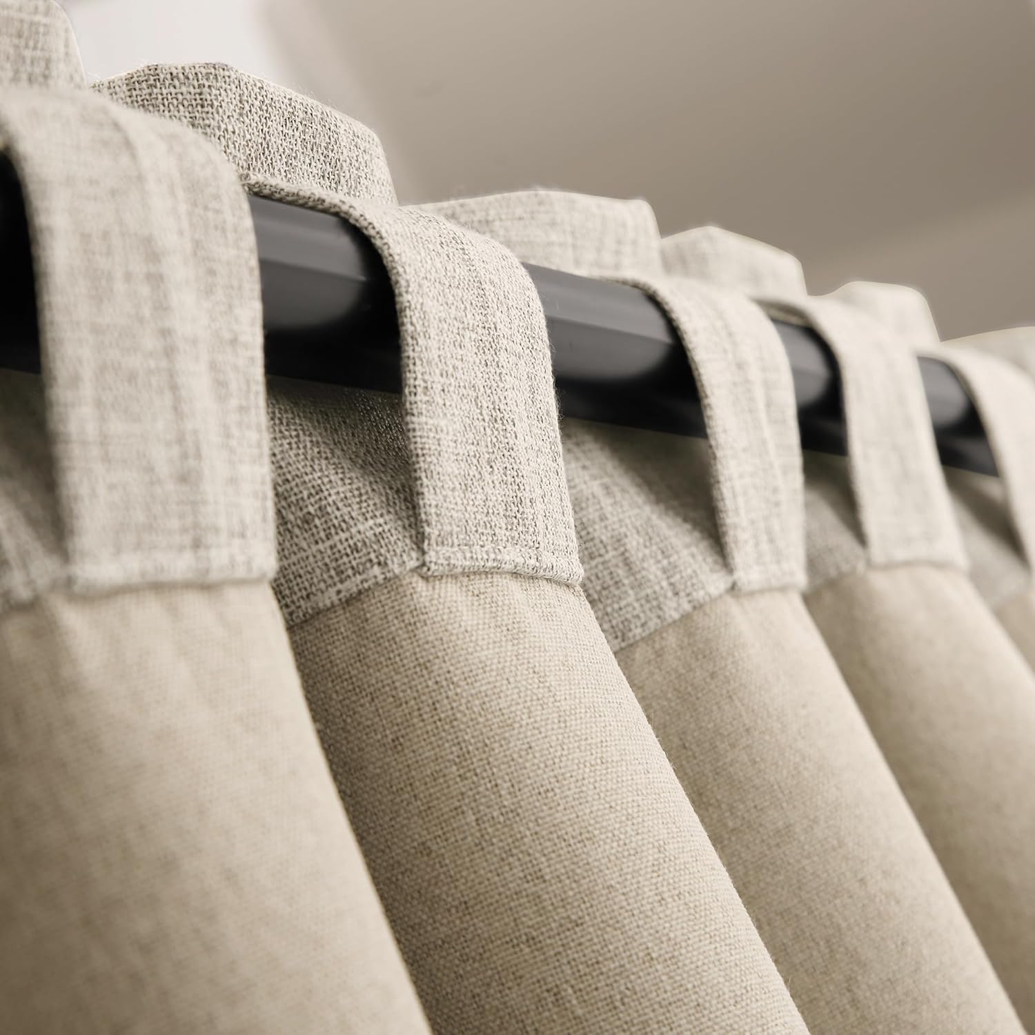 INLINAS Cortinas opacas con textura de nudos de bambú de lino de 52 x 84 pulgadas, 100% bloqueo de luz, tela de triple capa beige con ruido, pestaña
