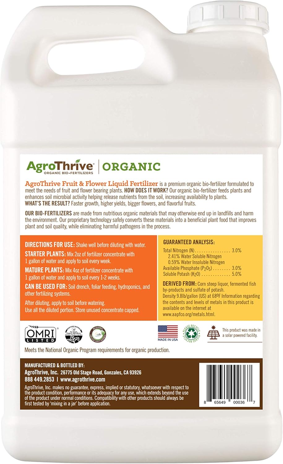 Fertilizante orgánico AgroThrive  Frutación y floración