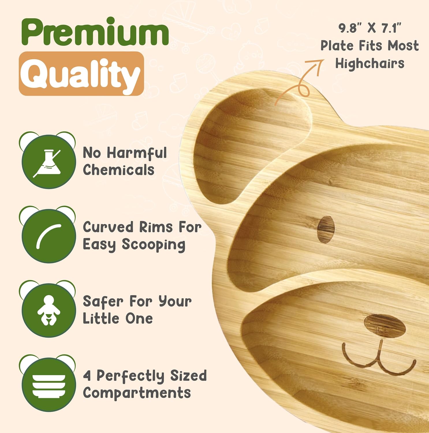 Platos de bambú para niños  Placa de succión de bambú para bebés y niños pequeños para la alimentación y el destete  Promueve la autoalimentación