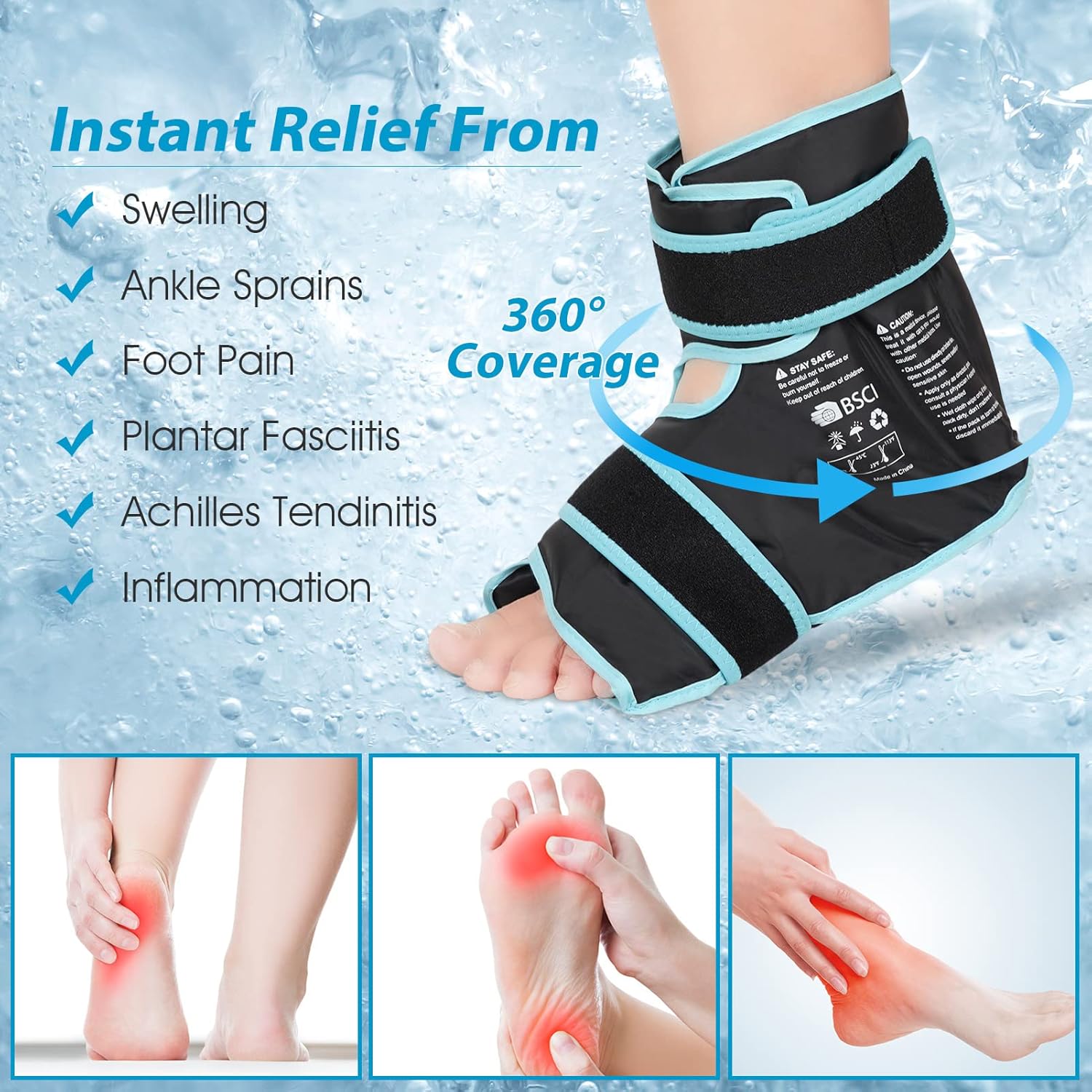 Maginno Bolsa de hielo para pies para lesiones, alivio del dolor, gel reutilizable para pies y tobillo, terapia de compresión fríocalor para
