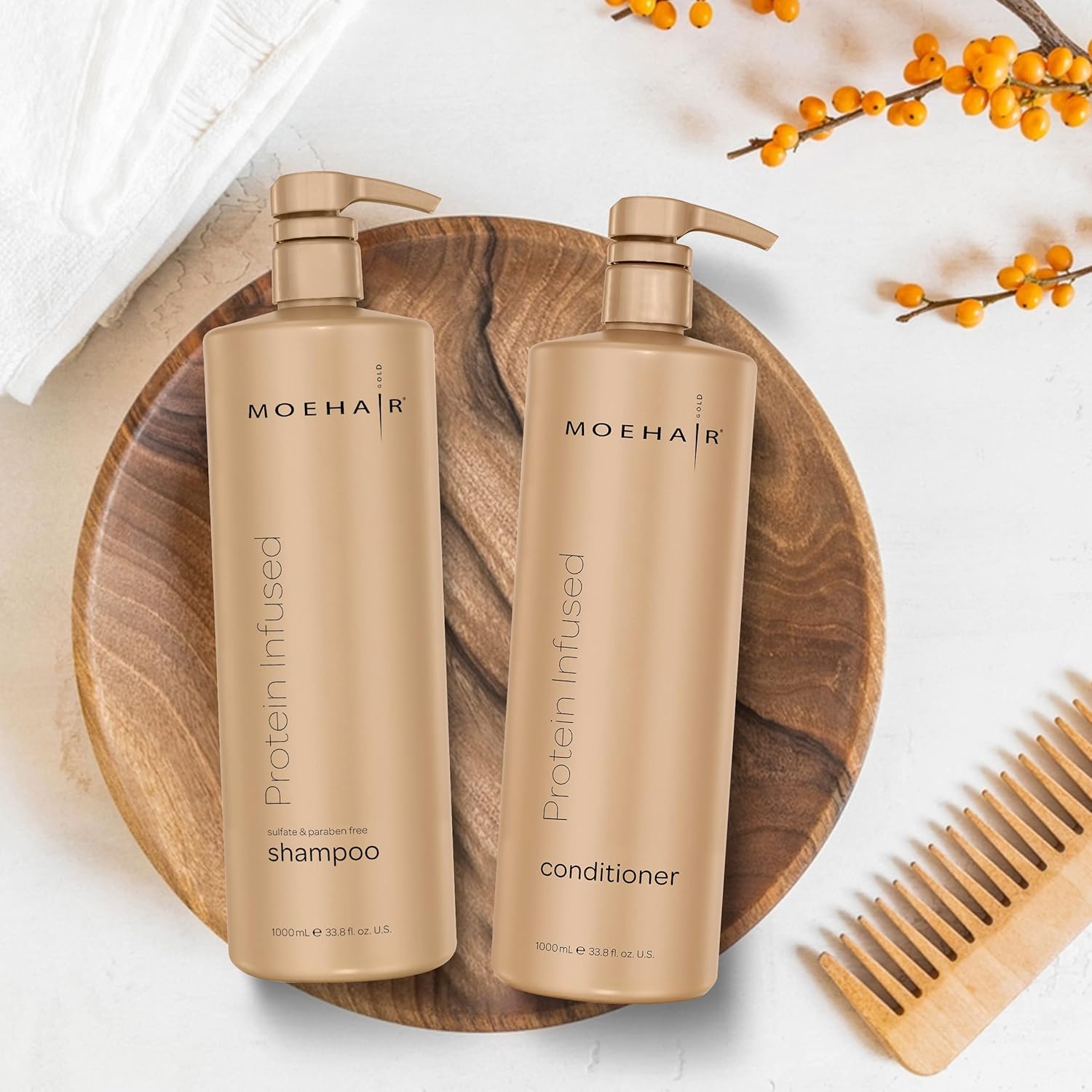 MOEHAIR Champú y acondicionador espesante 2 en 1 con infusión de proteínas para cabello fino  Tratamiento capilar proteico para suavizar, nutrir,
