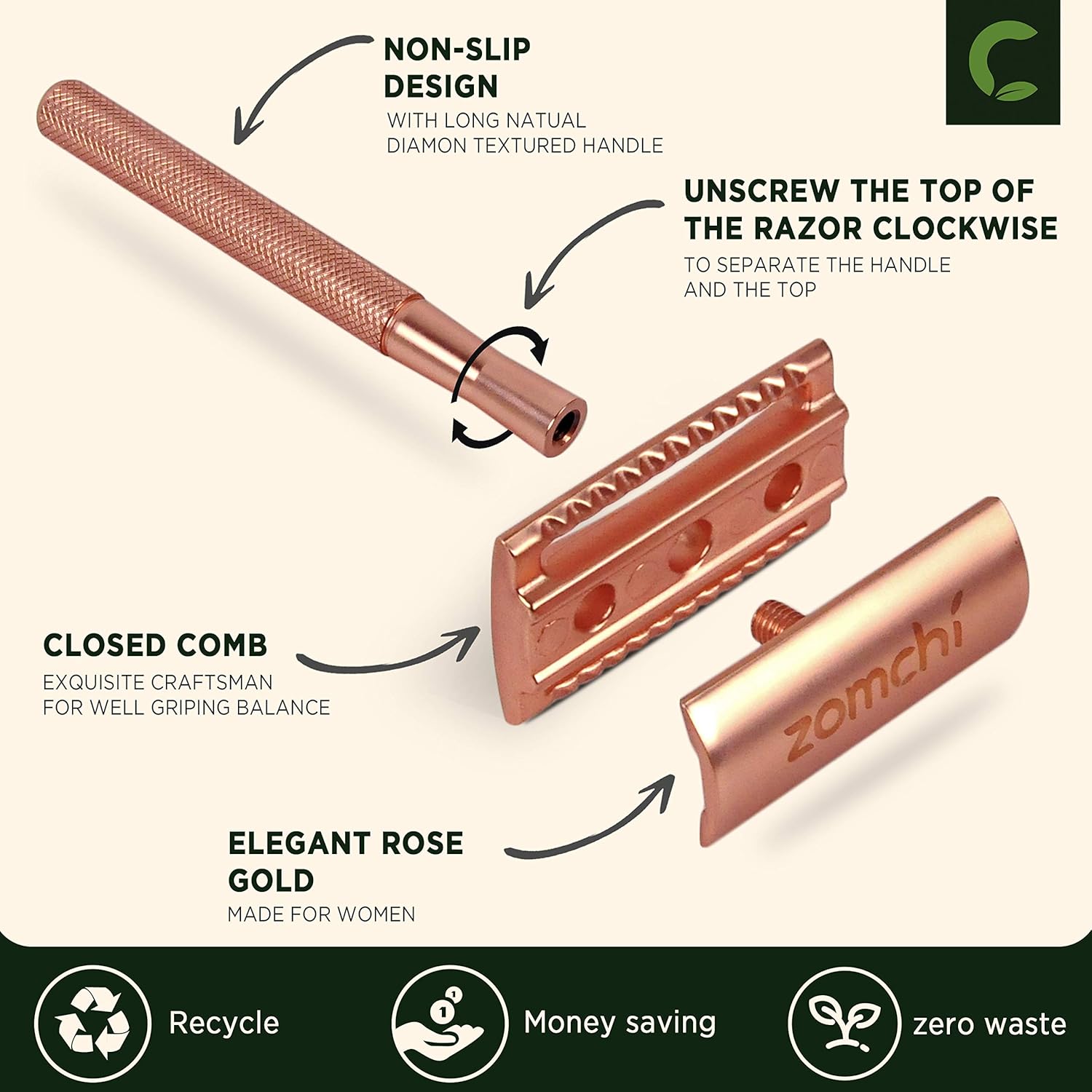 Maquinilla de afeitar de seguridad de doble borde con mango de textura,Maquinilla de afeitar de metal para hombres y mujeres,Se adapta a todas las