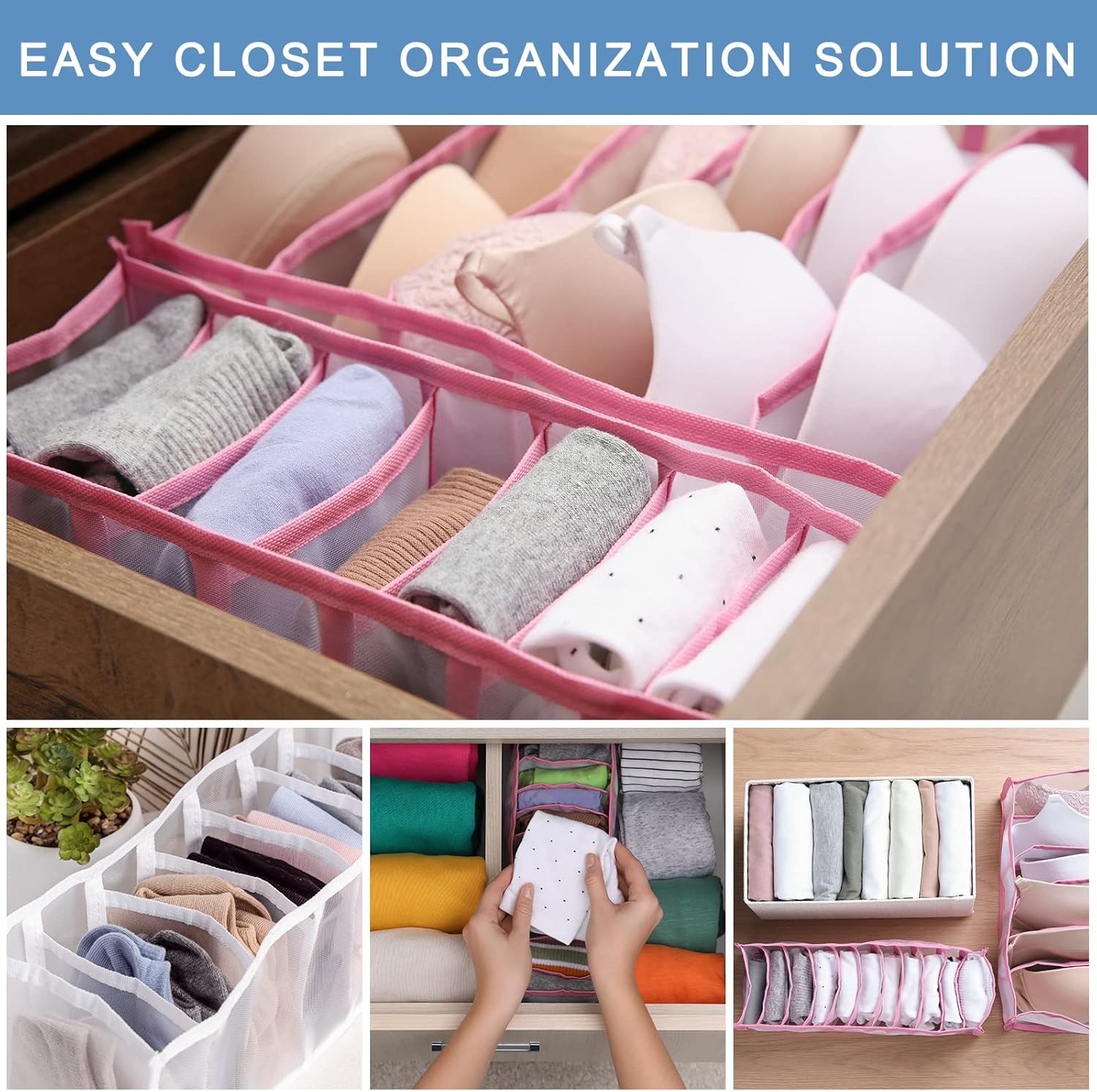uxcell Paquete de 2 organizadores de ropa para armario, 7 rejillas con compartimento para guardar calcetines, ropa interior, ropa interior, color