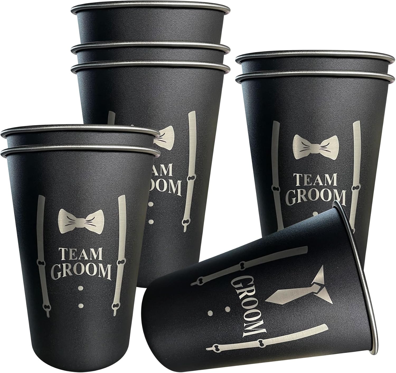 Juego de 8 vasos de acero inoxidable para padrinos de boda para despedida de soltero (novio del equipo)