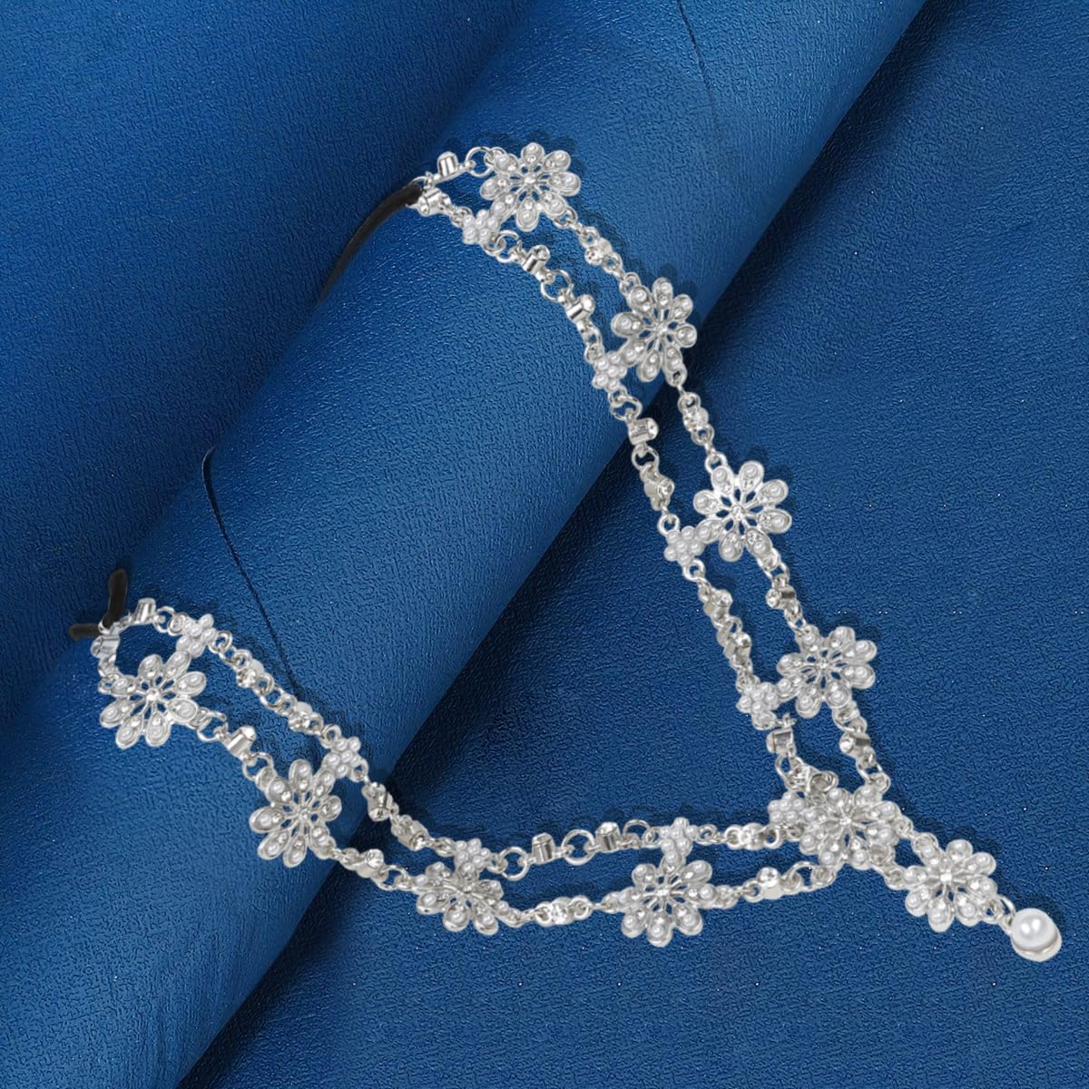 WOVOWOVO Joyas para la cabeza para mujer, cadena de cabeza plateada, joyería para el cabello, diademas de boda bohemias para novia, accesorios para