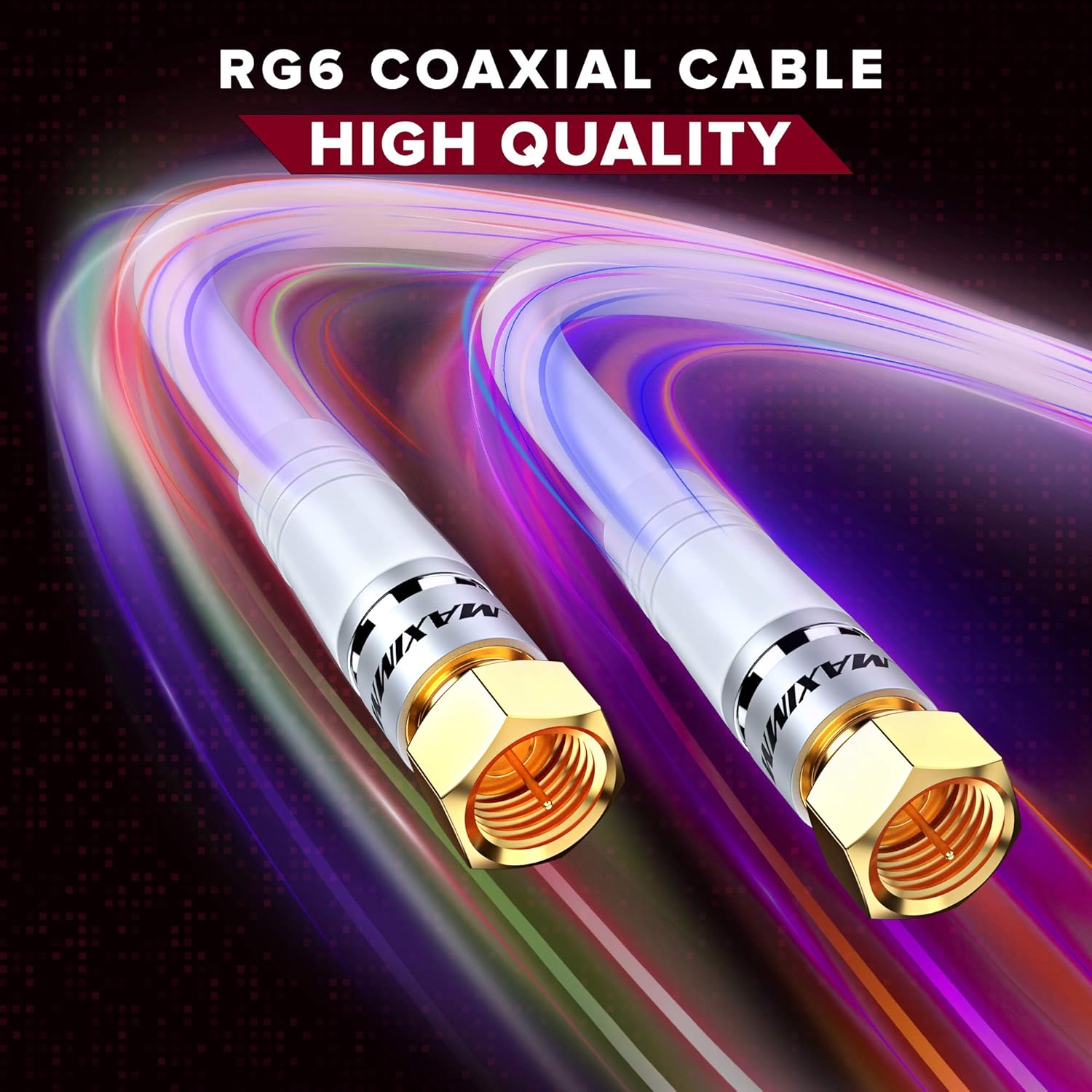 Maximm Cable coaxial RG6, triple blindado, sin oxígeno, cable de cobre para TV, Internet más, cable coaxial flexible de 20 pies, color blanco