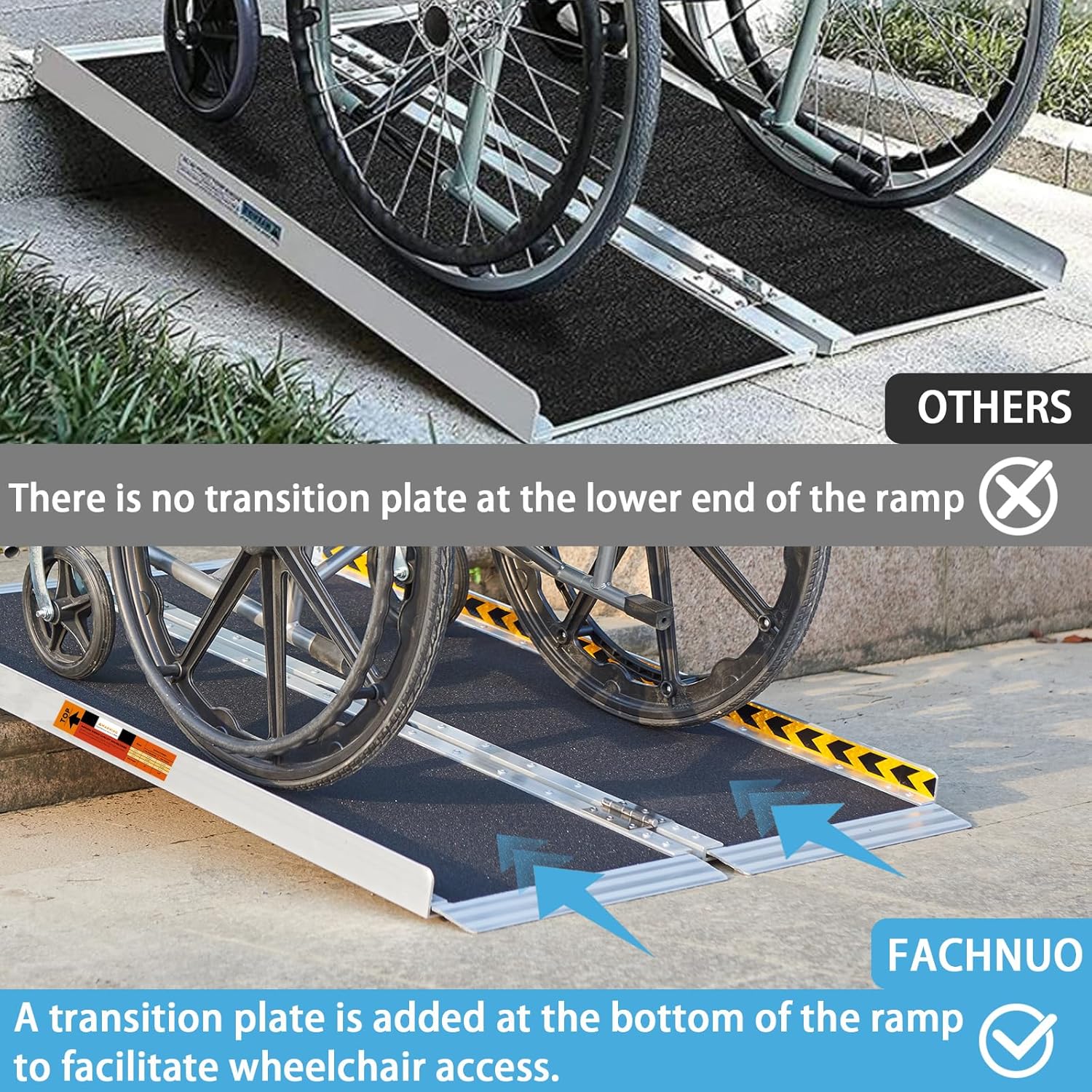 FACHNUO – Rampa portátil para silla de ruedas de 2 pies, rampas antideslizantes de aluminio para discapacitados con mango de 29.2 pulgadas de ancho