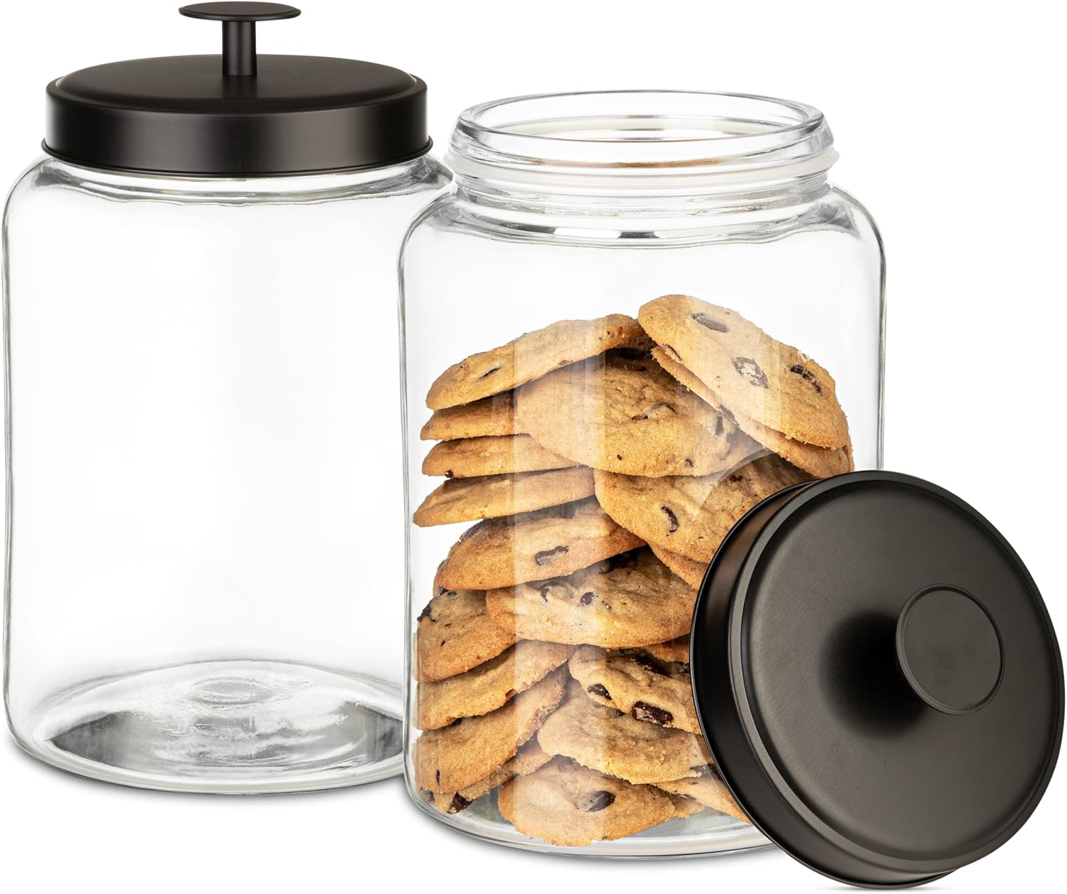 Tarro de cristal para galletas de 1 galón con tapas de metal negro mate, recipiente hermético de almacenamiento, ideal para alimentos, golosinas,