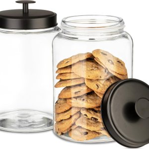 Tarro de cristal para galletas de 1 galón con tapas de metal negro mate, recipiente hermético de almacenamiento, ideal para alimentos, golosinas, Tarro de cristal para galletas de 1 galón con tapas de metal negro mate, recipiente hermético de almacenamiento, ideal para alimentos, golosinas,