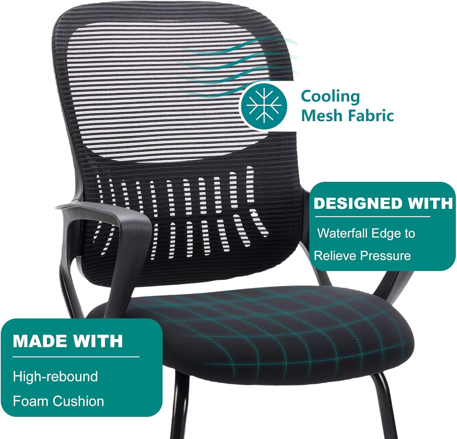 SMUG Silla de escritorio sin ruedas, silla de computadora de respaldo medio, silla de oficina ergonómica de malla con asiento más grande, silla