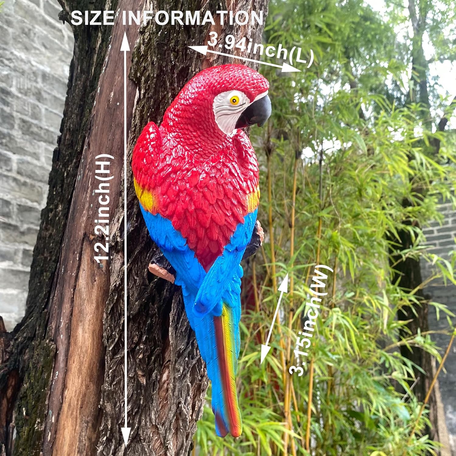 Loros abrazadores de árboles, estatuas de jardín, escultura de guacamayo, hermosa decoración artística colgante de árbol mirador pájaro adorno para