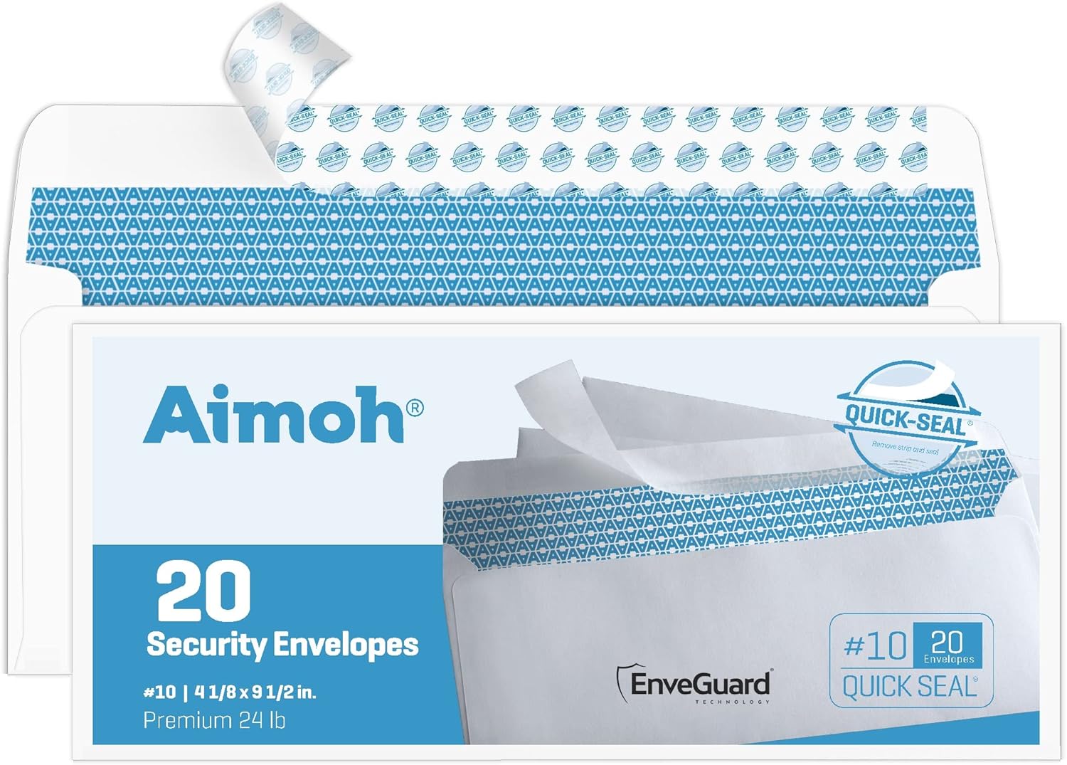 Aimoh Sobres de seguridad #10 Selfsel 20 unidades  Sin ventana, EnveGuard, 4 x 9 pulgadas, blanco, 24 libras, 20 unidades (34120)
