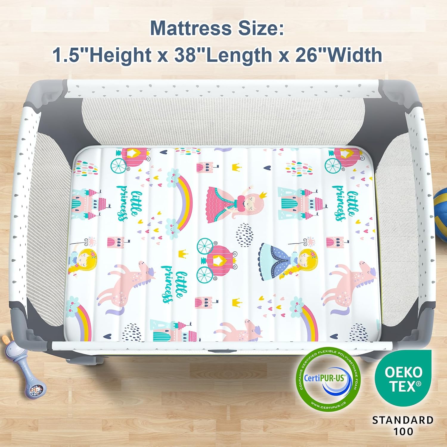 Moonlight Family – Colchón silencioso Pack n Play, 38 x 26 pulgadas, colchón portátil de espuma prémium para paquete y juego, colchón sin olor y