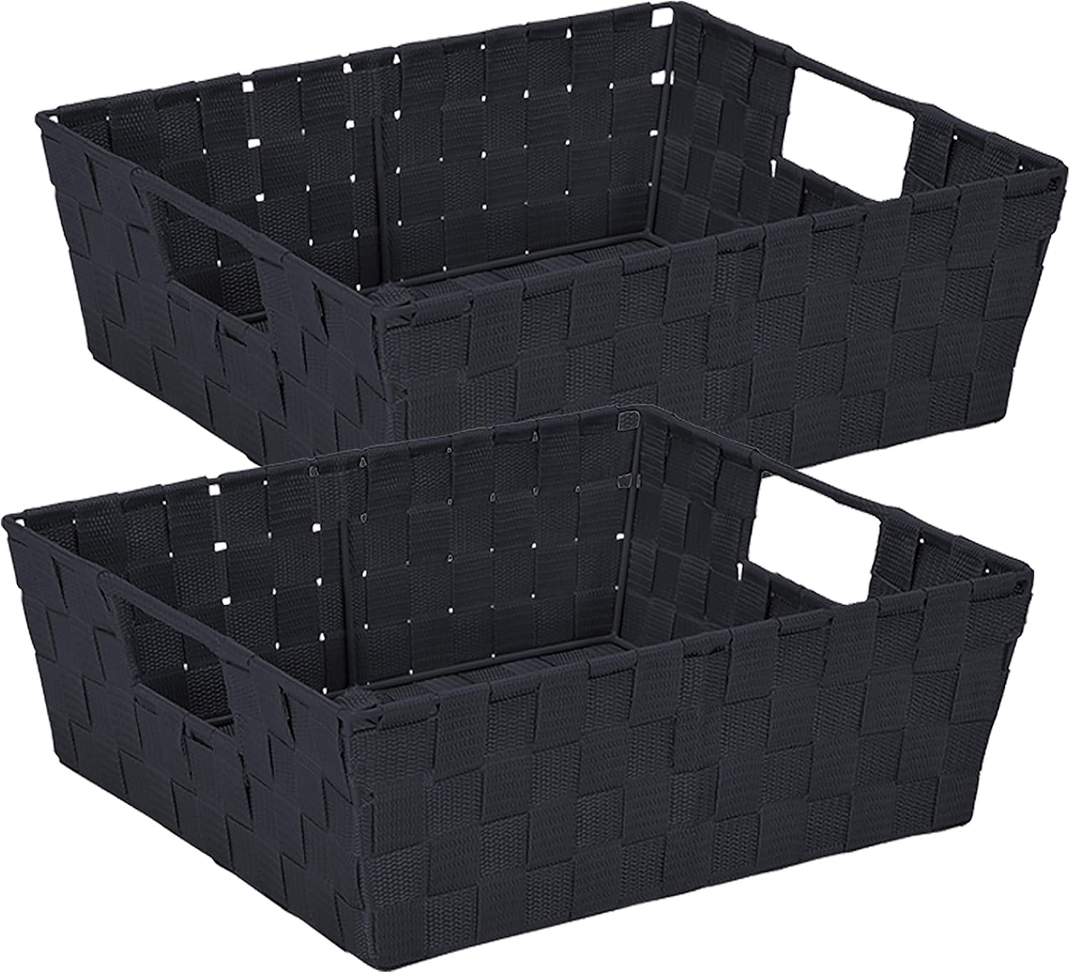 Simplify Cesta rectangular de acero aleado de 15 x 13 x 5 pulgadas con 2 asas de transporte integradas, color negro